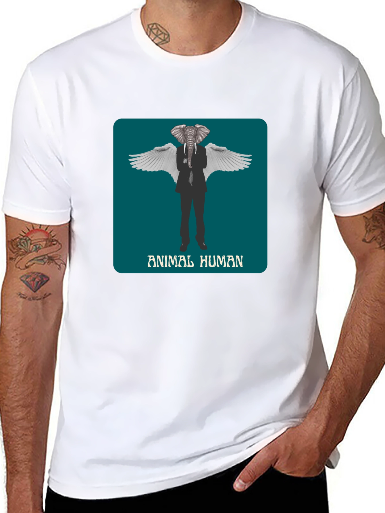 Animal Human Graphic Print Black T-Shirt