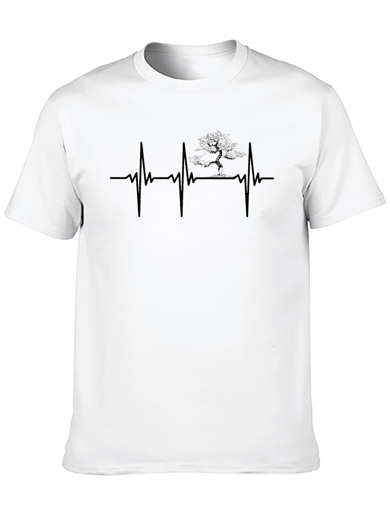 Heartbeat Bonsai Tree Graphic Tee - Black Cotton Shirt