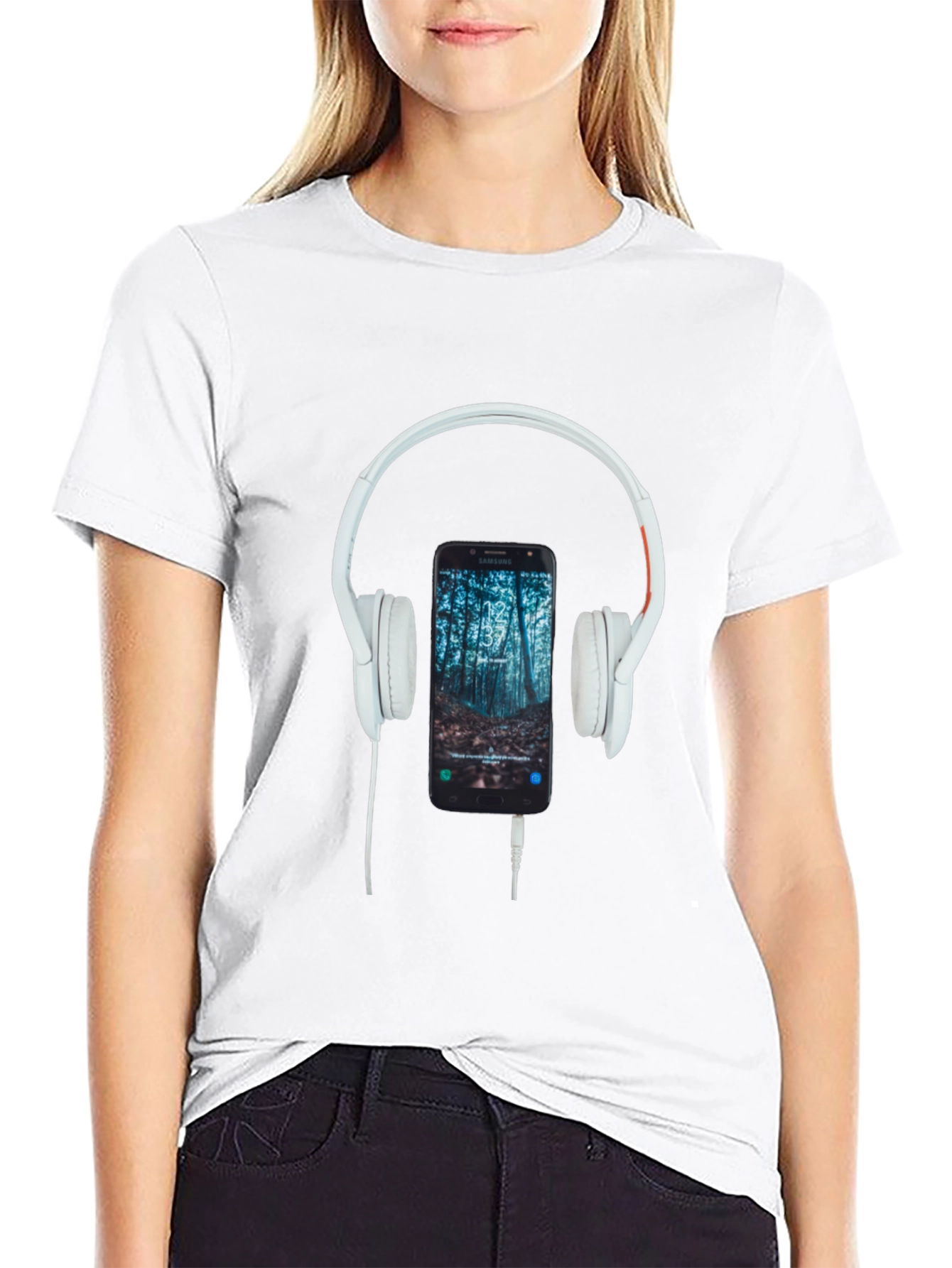 Headphone & Phone Graphic T-Shirt - Music Lover Tee