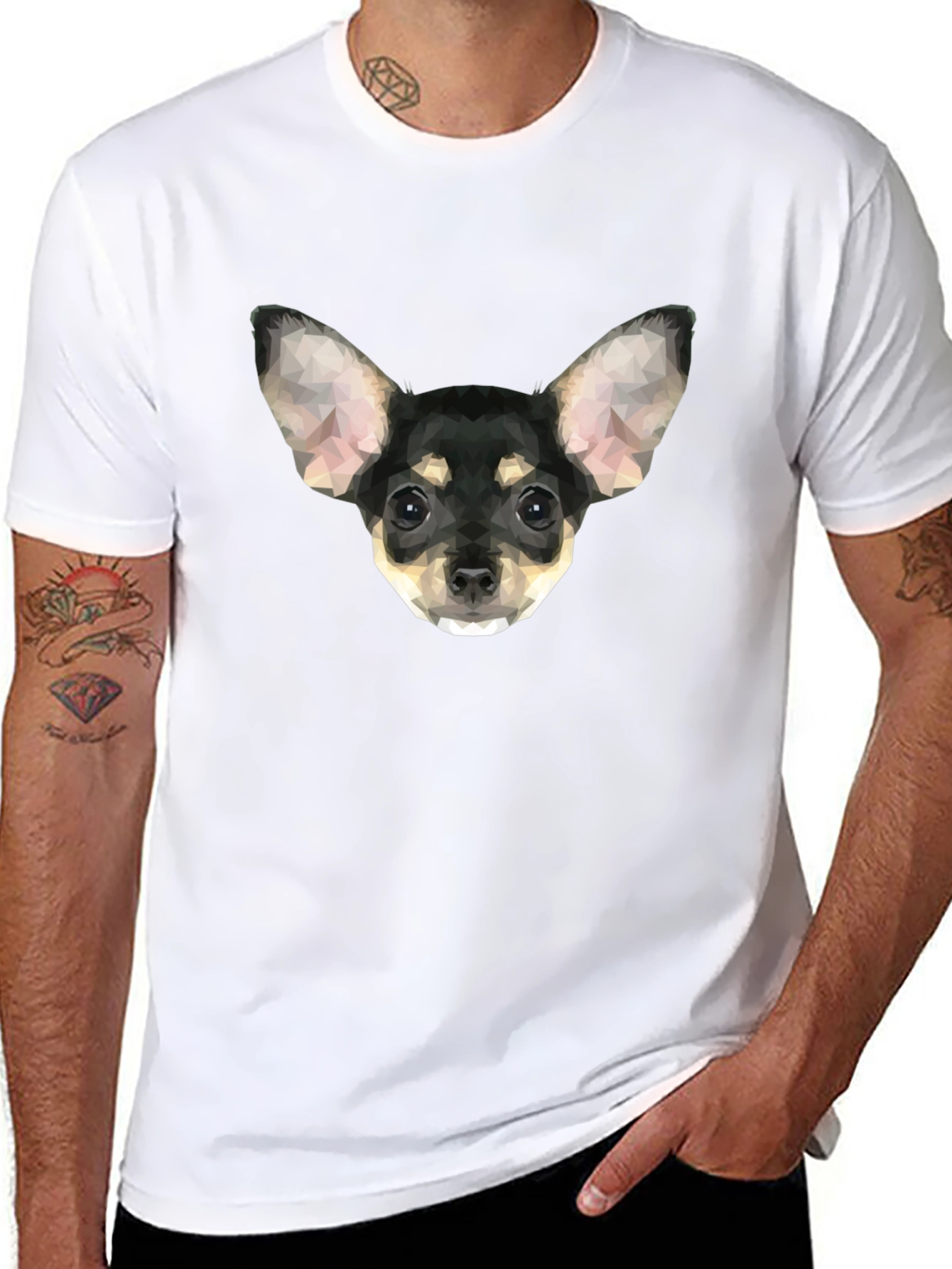 Geometric Chihuahua Graphic T-Shirt - Black
