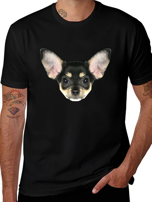 Geometric Chihuahua Graphic T-Shirt - Black