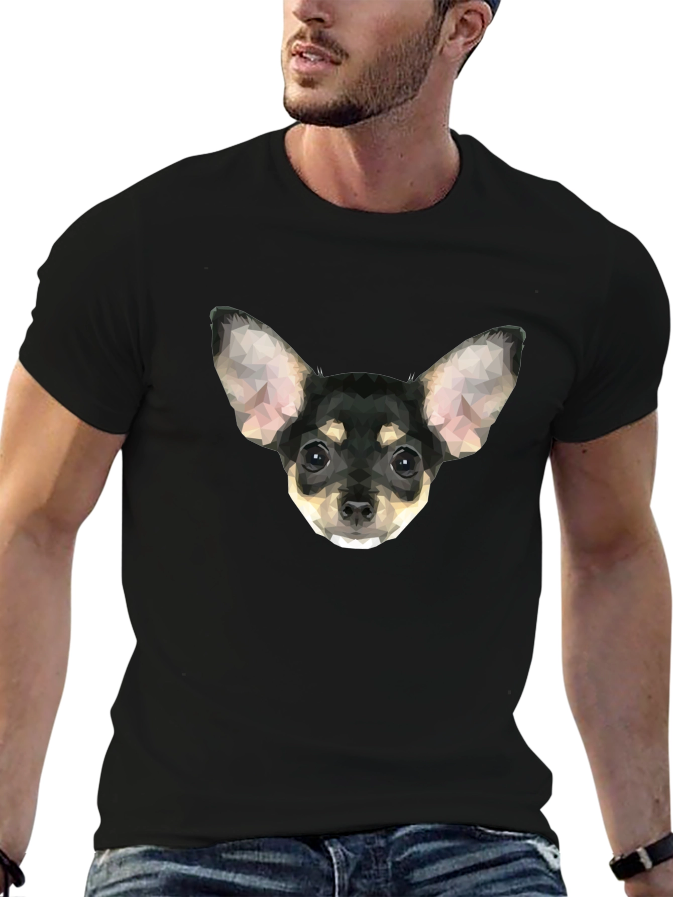 Geometric Chihuahua Graphic T-Shirt - Black