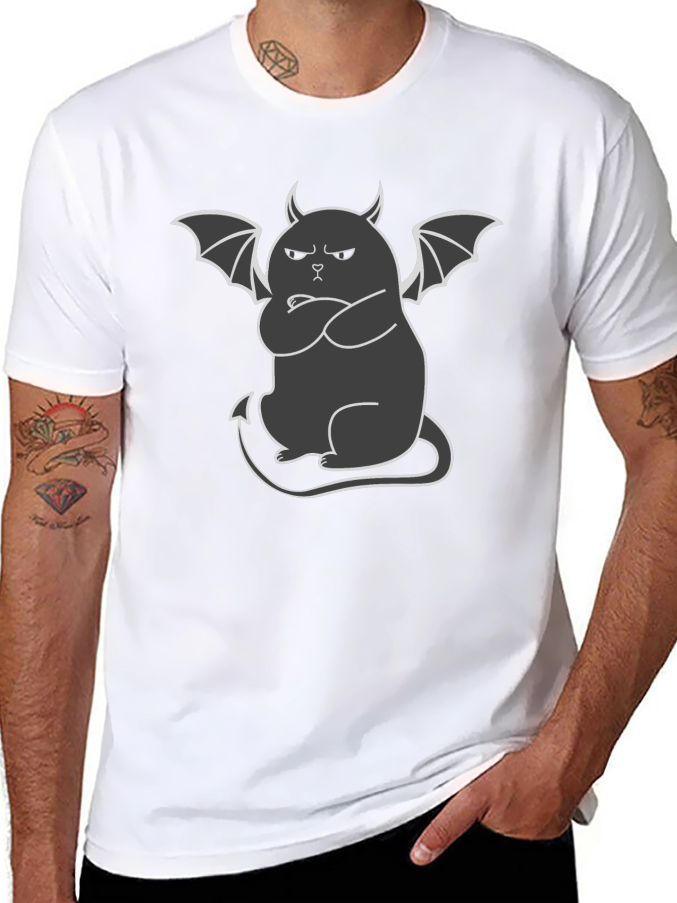 Grumpy Devil Cat T-Shirt - Mens Black Tee