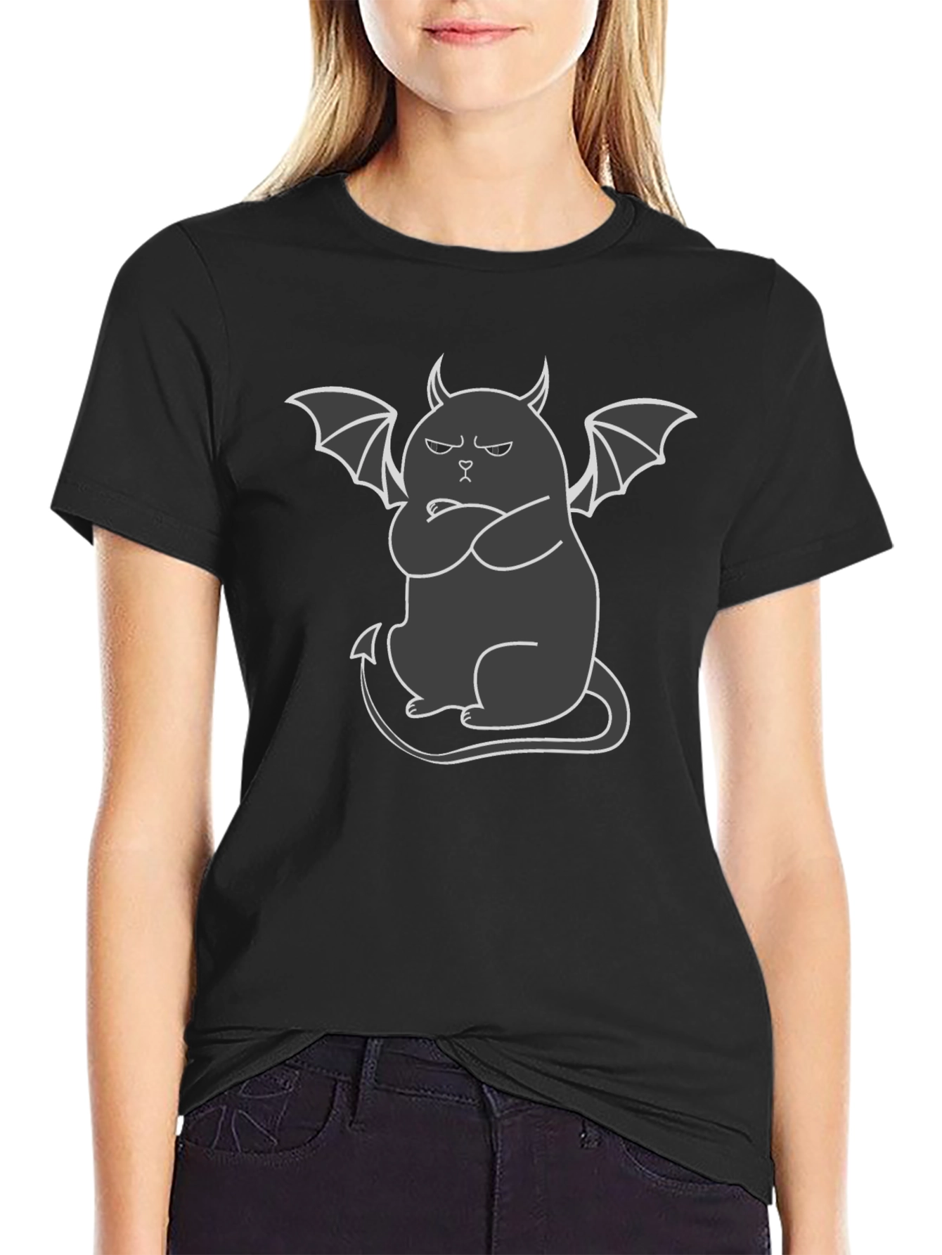 Grumpy Devil Cat T-Shirt - Mens Black Tee