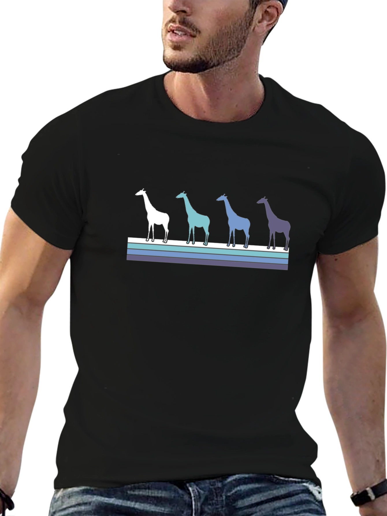 Giraffe Silhouette Striped Tee