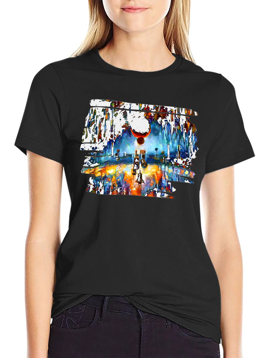 Abstract Watercolor Graphic Black T-Shirt