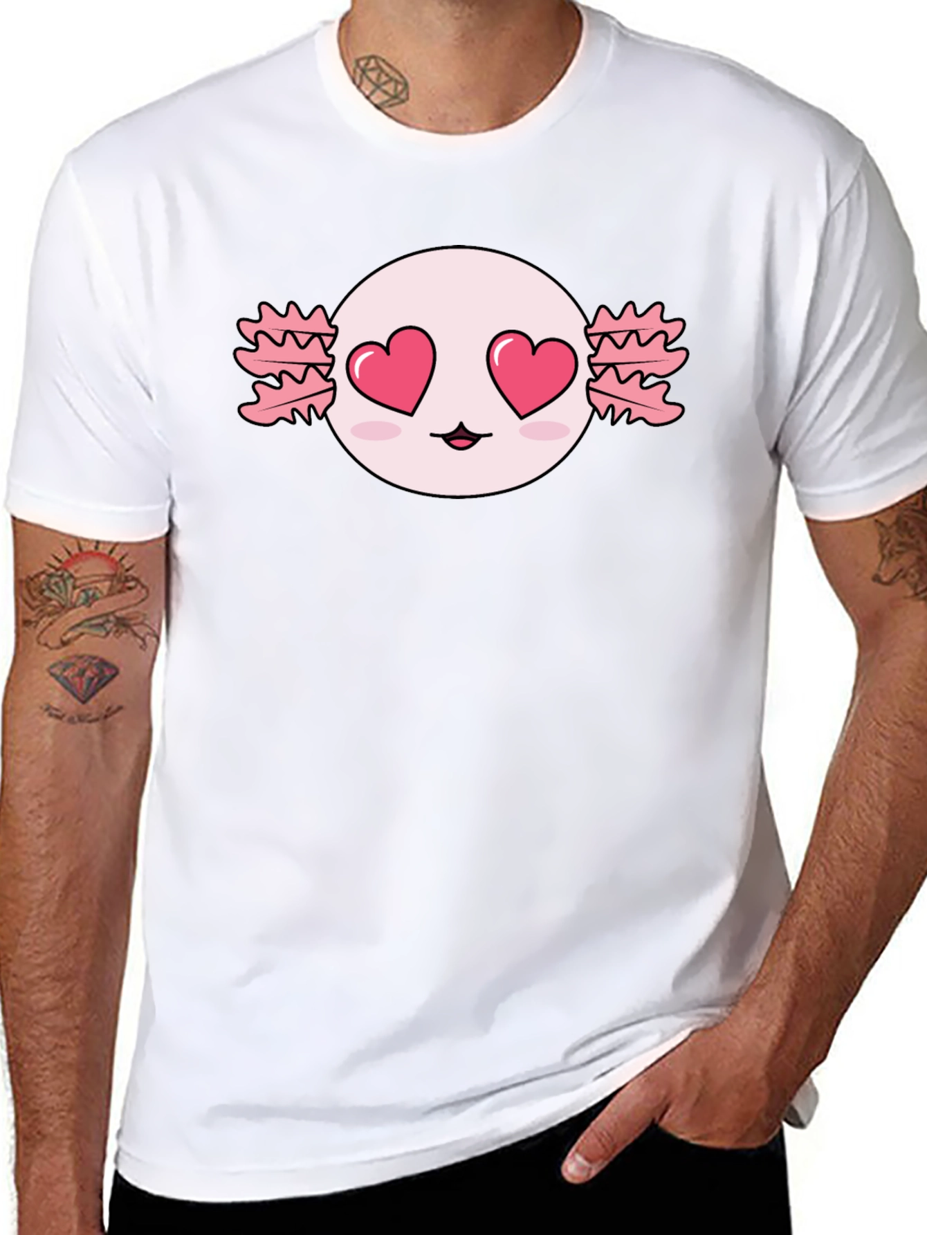 Axolotl Heart Eyes T-Shirt - Kawaii Black Tee