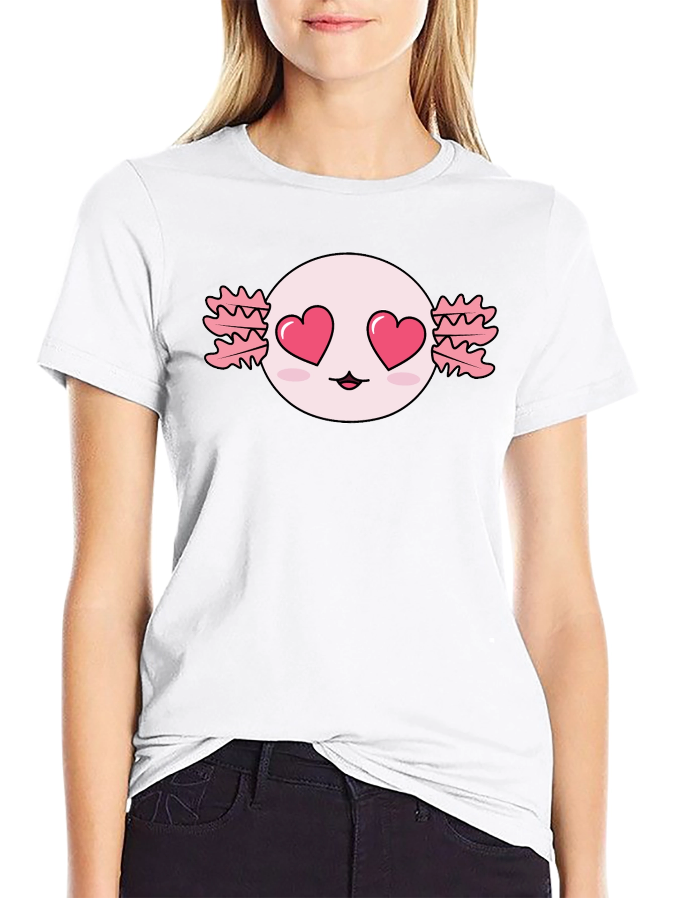 Axolotl Heart Eyes T-Shirt - Kawaii Black Tee