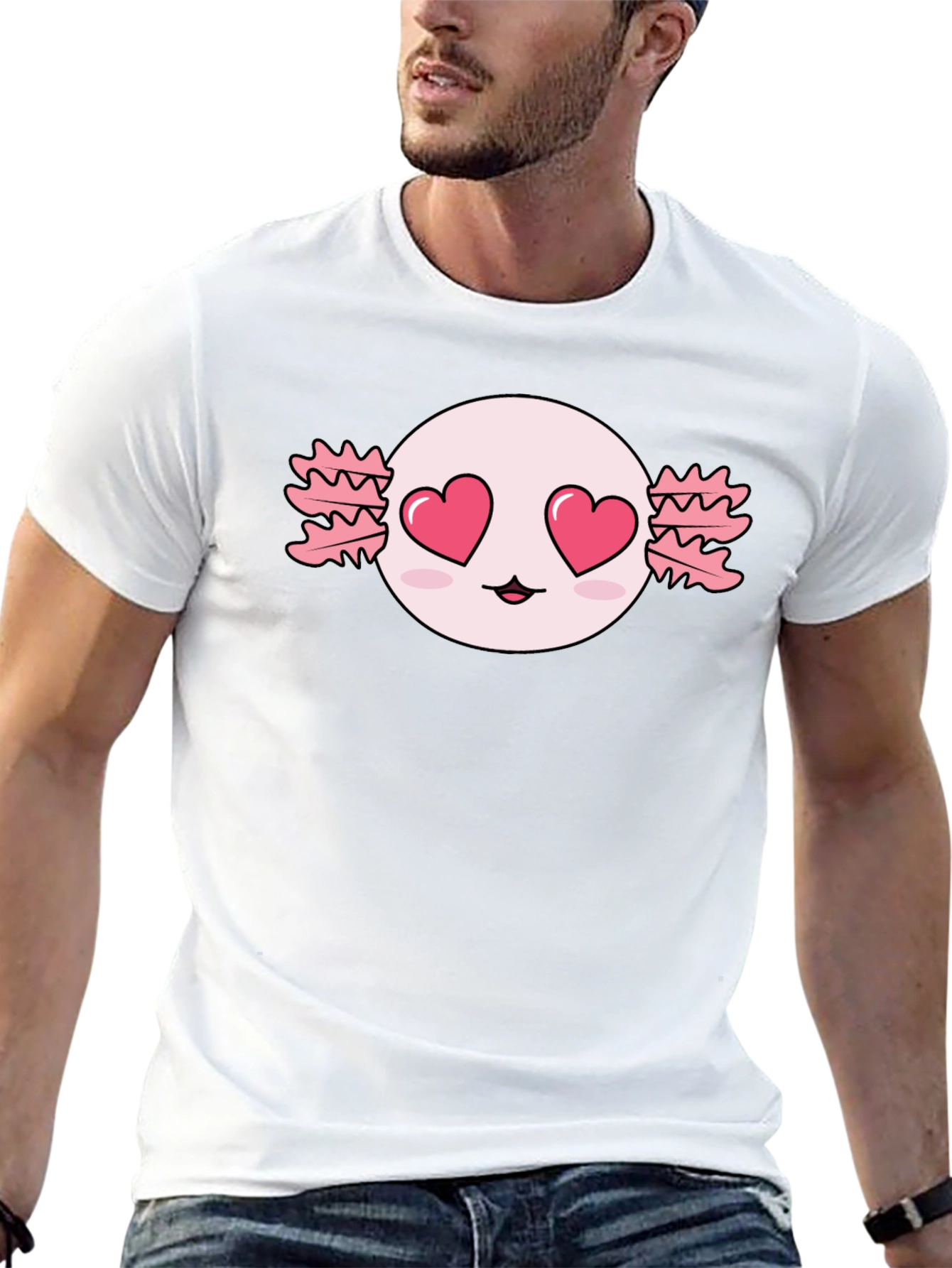 Axolotl Heart Eyes T-Shirt - Kawaii Black Tee