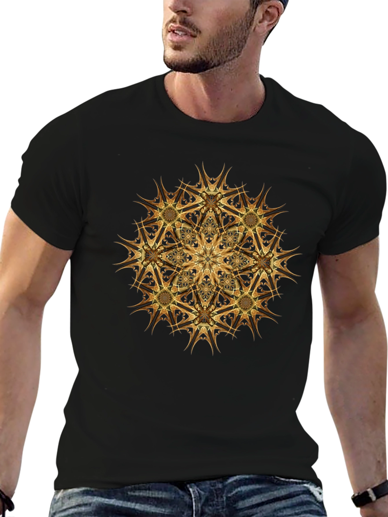Golden Mandala Graphic Black T-Shirt