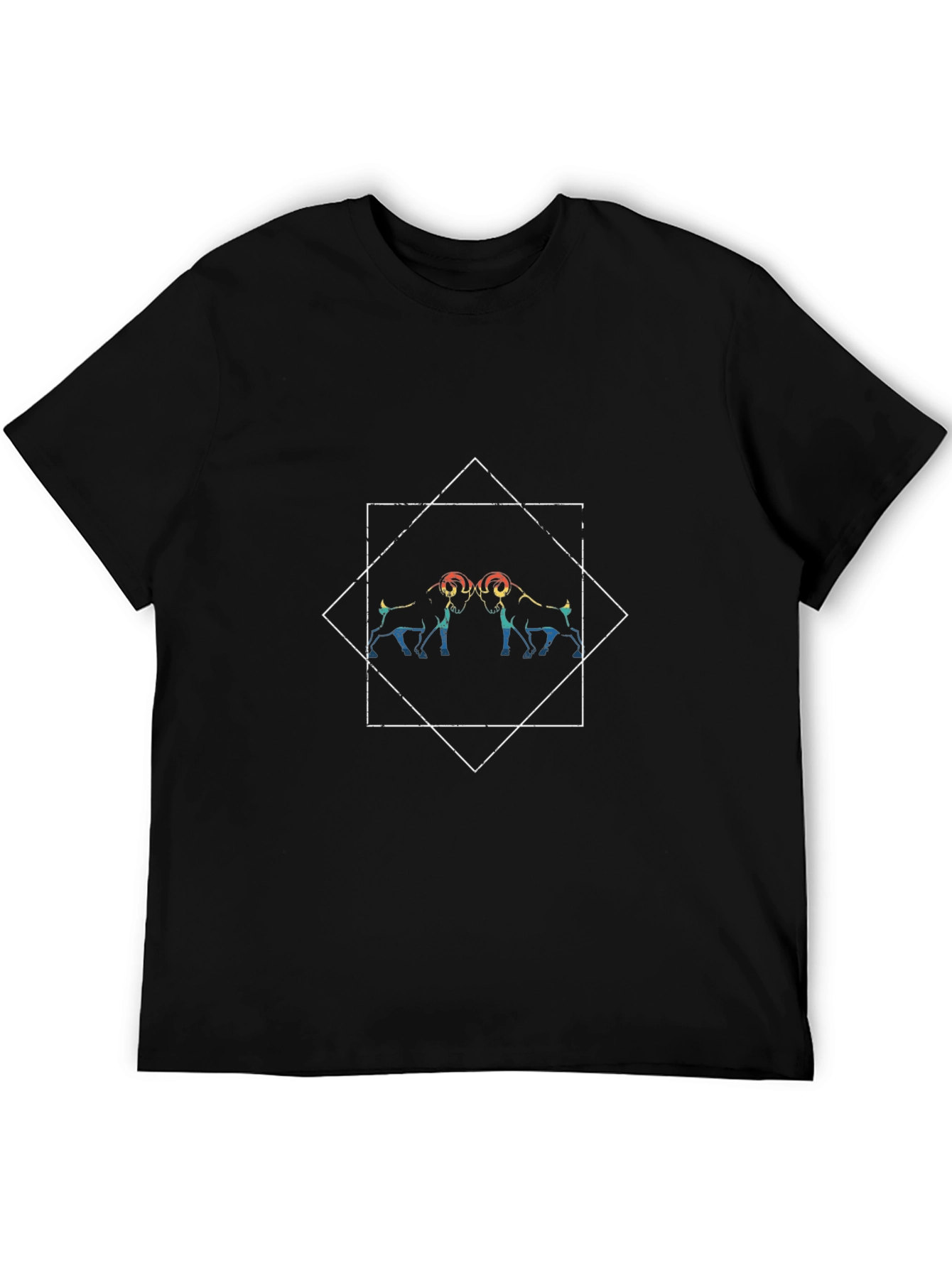 Geometric Rams Graphic Tee - Black