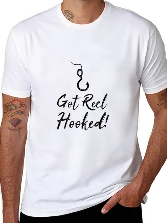 Got Reel Hooked! Black Graphic Tee Shirt
