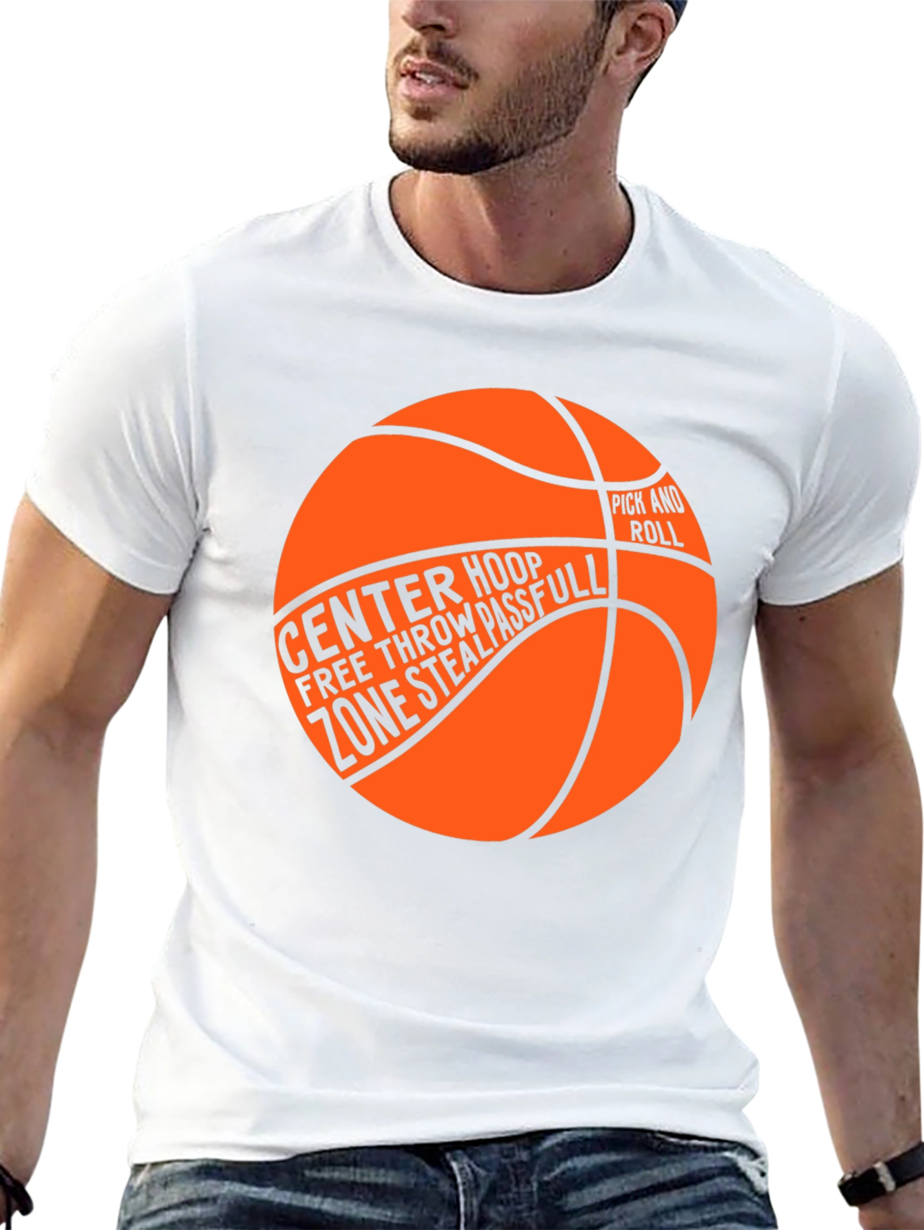 Basketball Graphic T-Shirt - Center Hoop Zone Steal Pass
