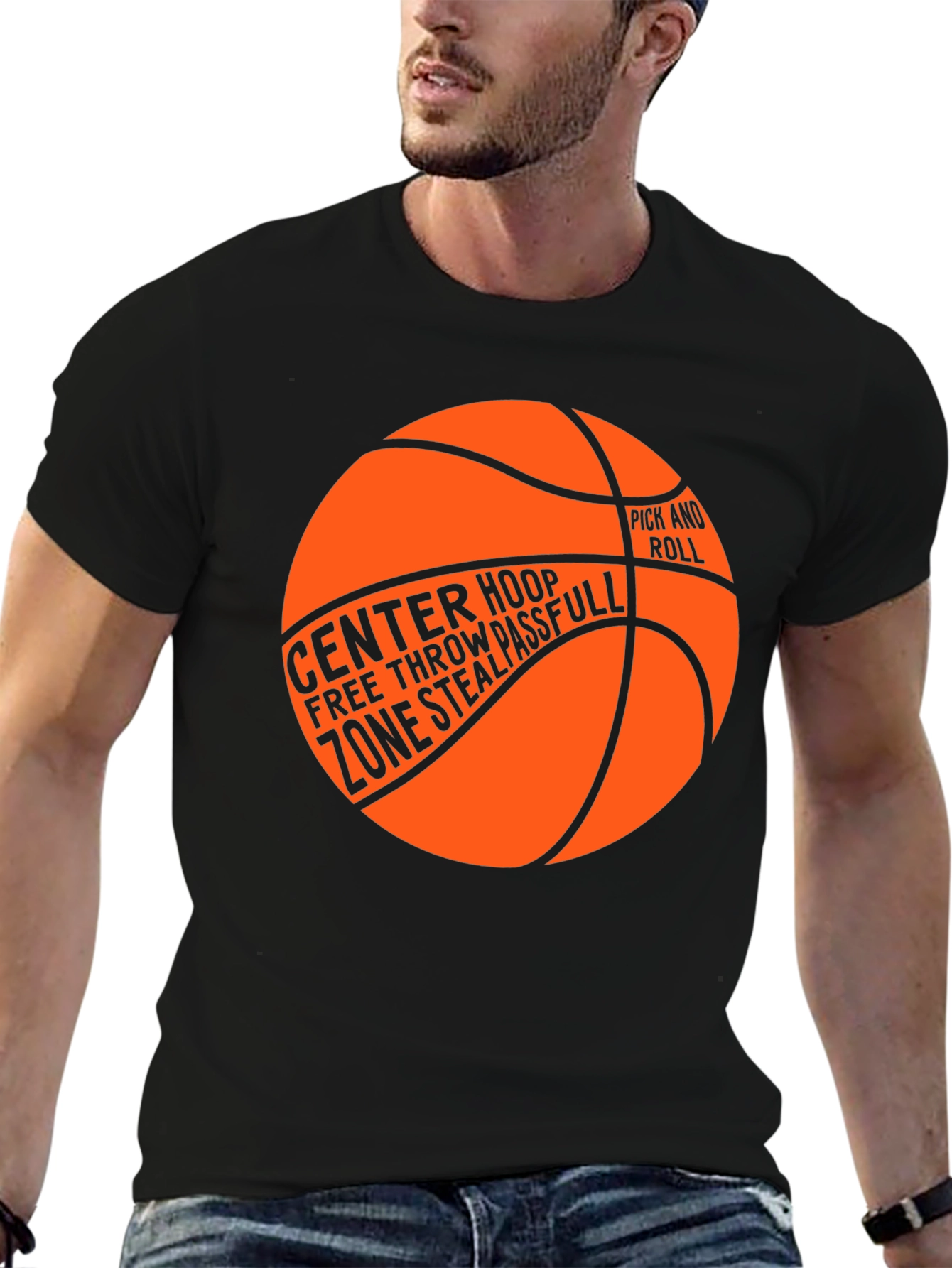 Basketball Graphic T-Shirt - Center Hoop Zone Steal Pass