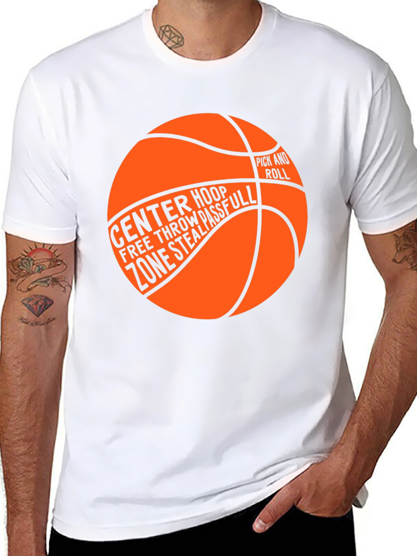 Basketball Graphic T-Shirt - Center Hoop Zone Steal Pass
