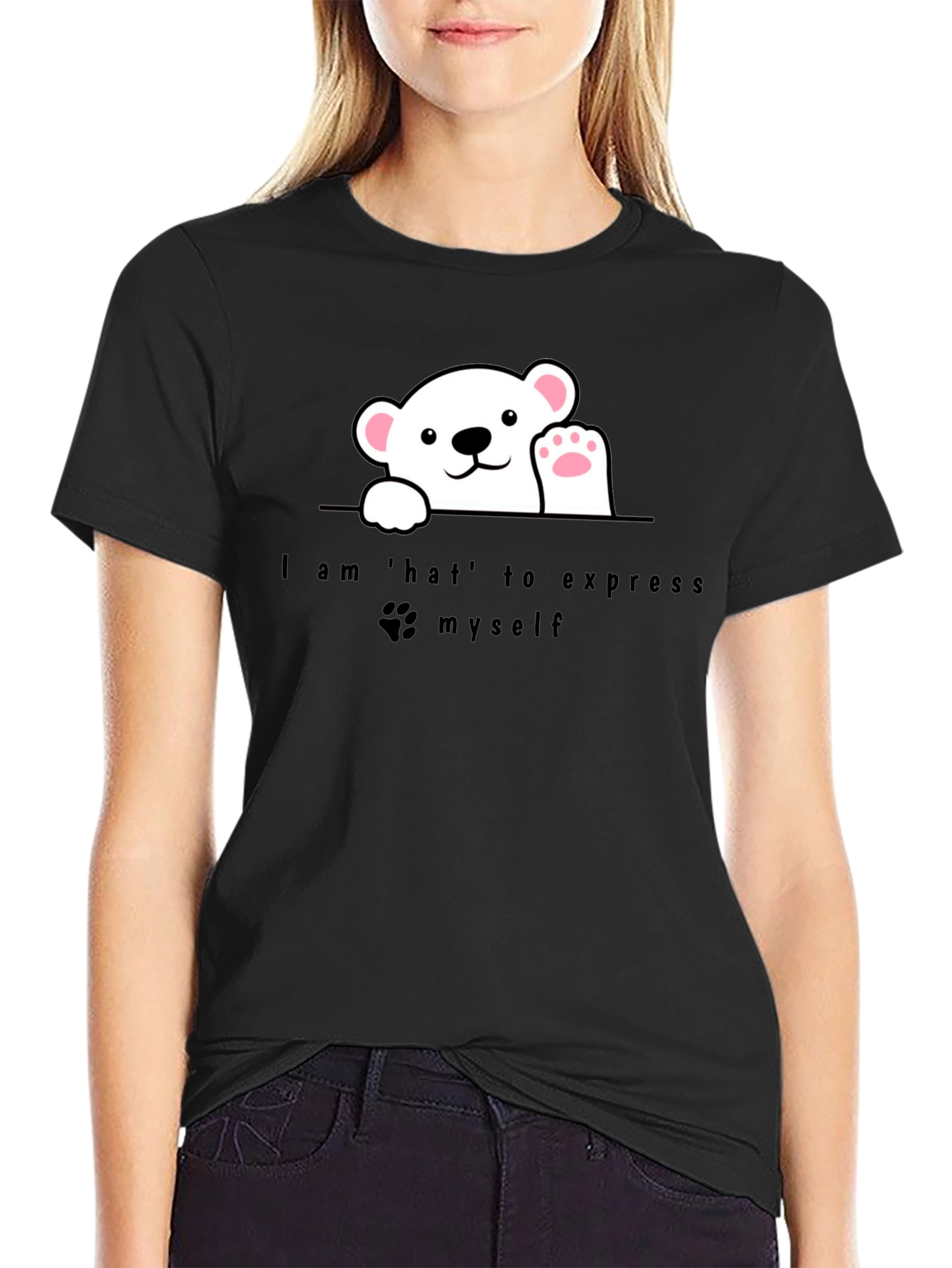 Expressive Bear Graphic Tee - Black