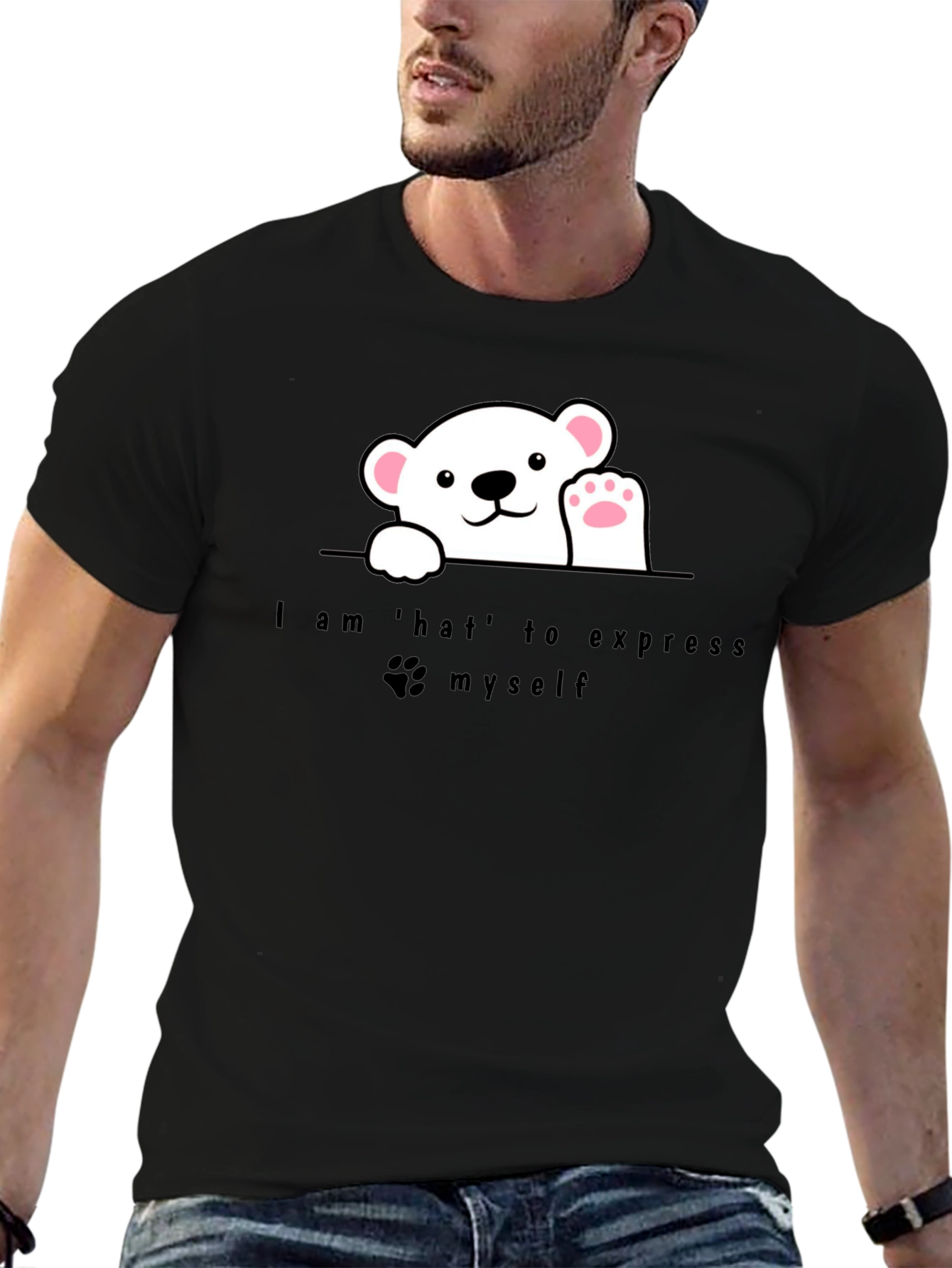 Expressive Bear Graphic Tee - Black
