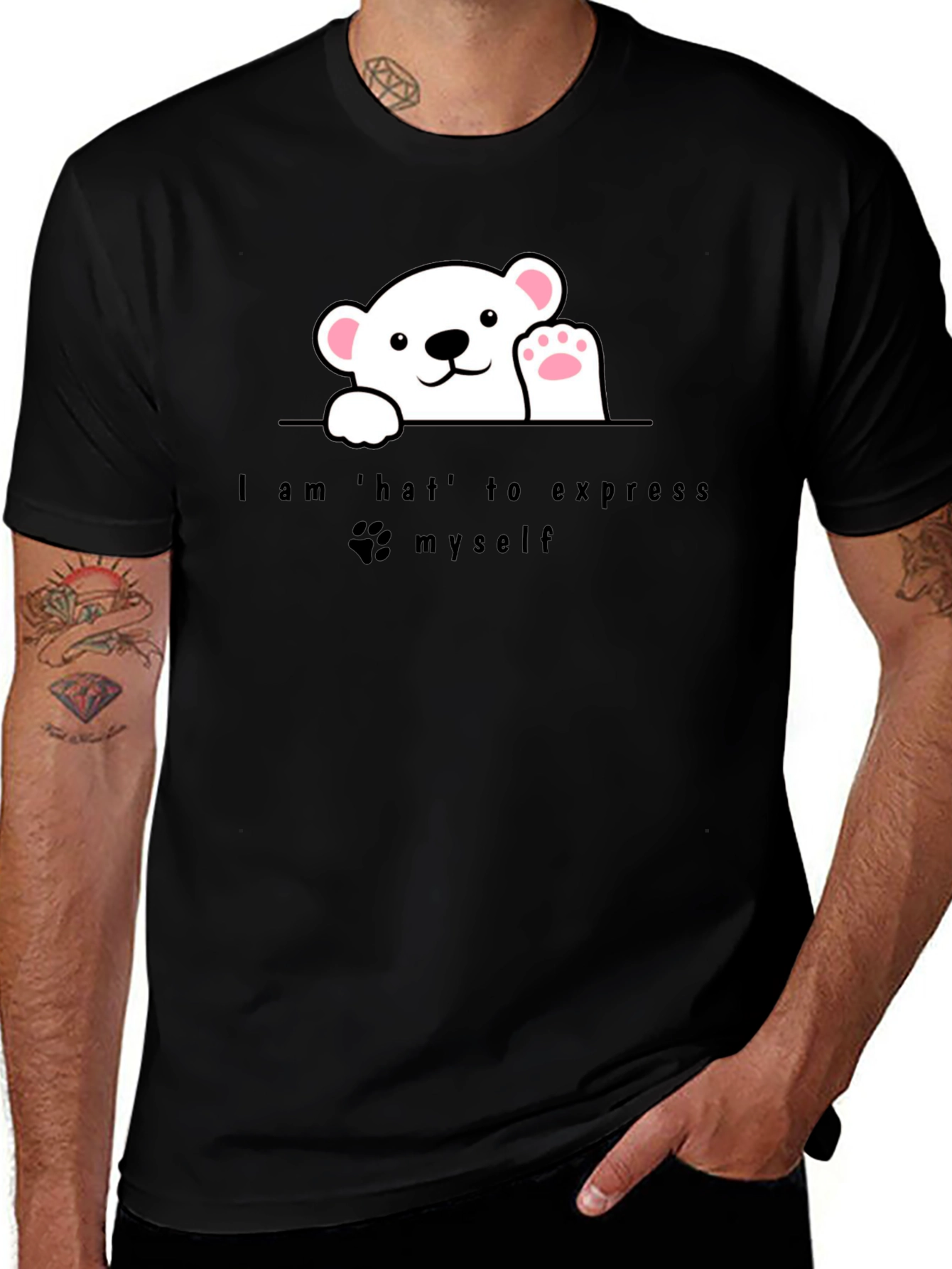 Expressive Bear Graphic Tee - Black
