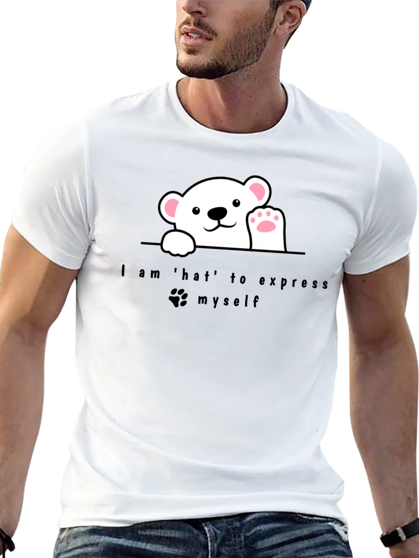Expressive Bear Graphic Tee - Black