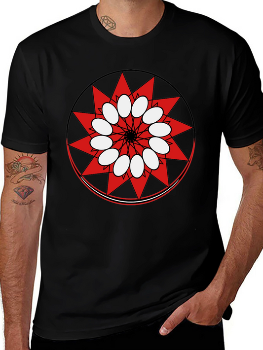 Geometric Starburst Graphic Print Black T-Shirt