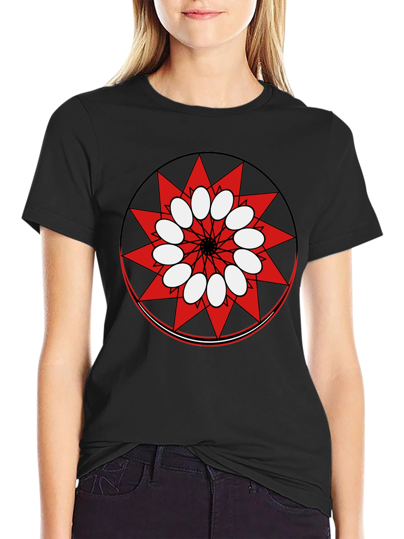 Geometric Starburst Graphic Print Black T-Shirt