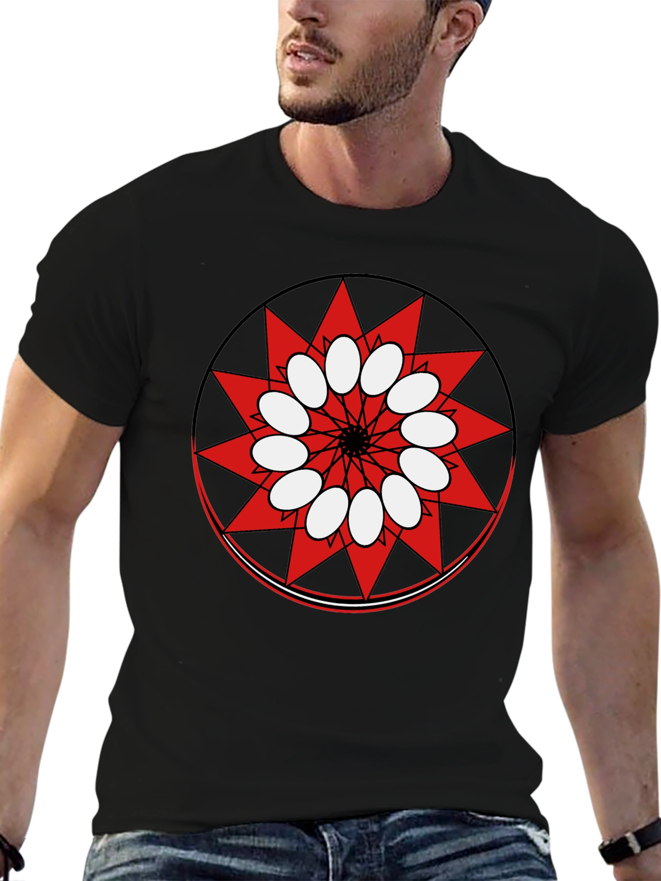 Geometric Starburst Graphic Print Black T-Shirt