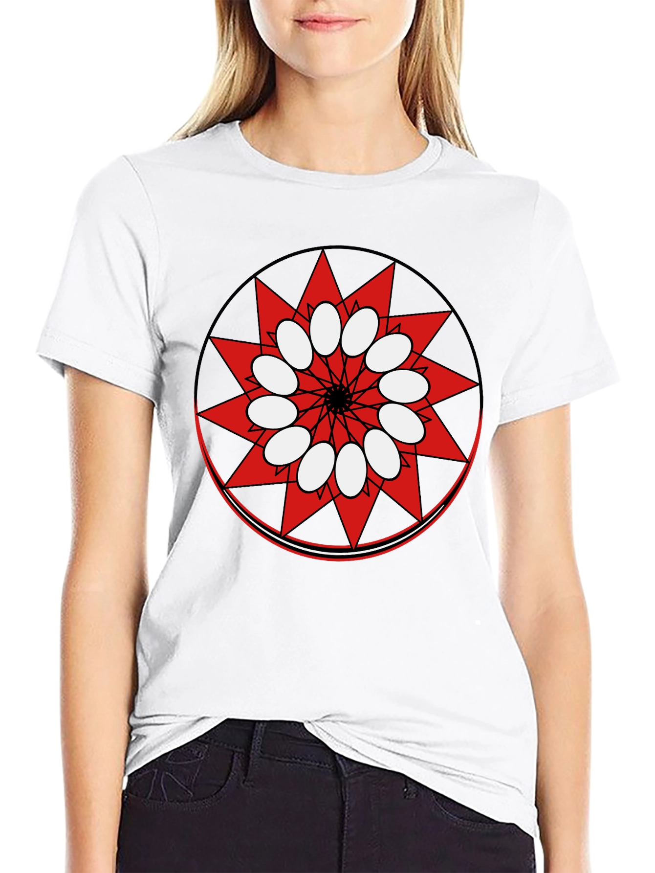Geometric Starburst Graphic Print Black T-Shirt