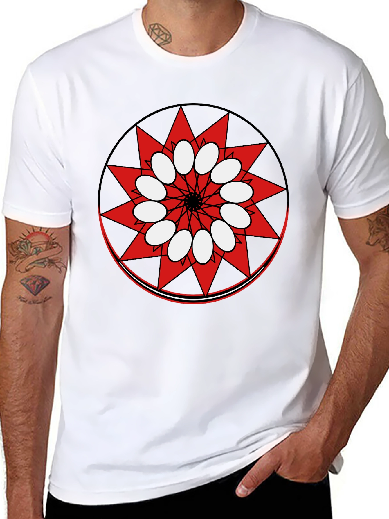Geometric Starburst Graphic Print Black T-Shirt