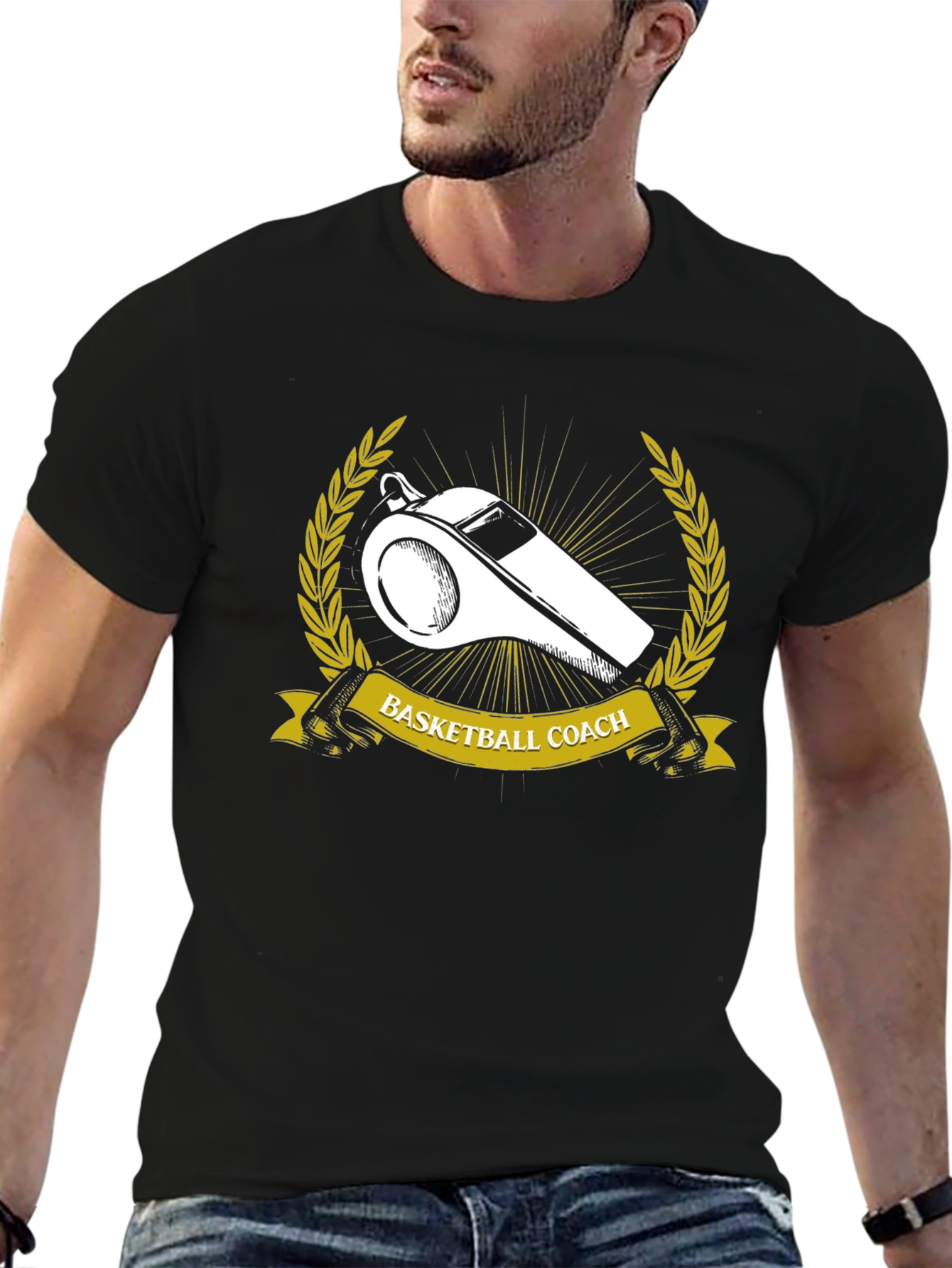 Basketball Coach T-Shirt Whistle Gold Wreath