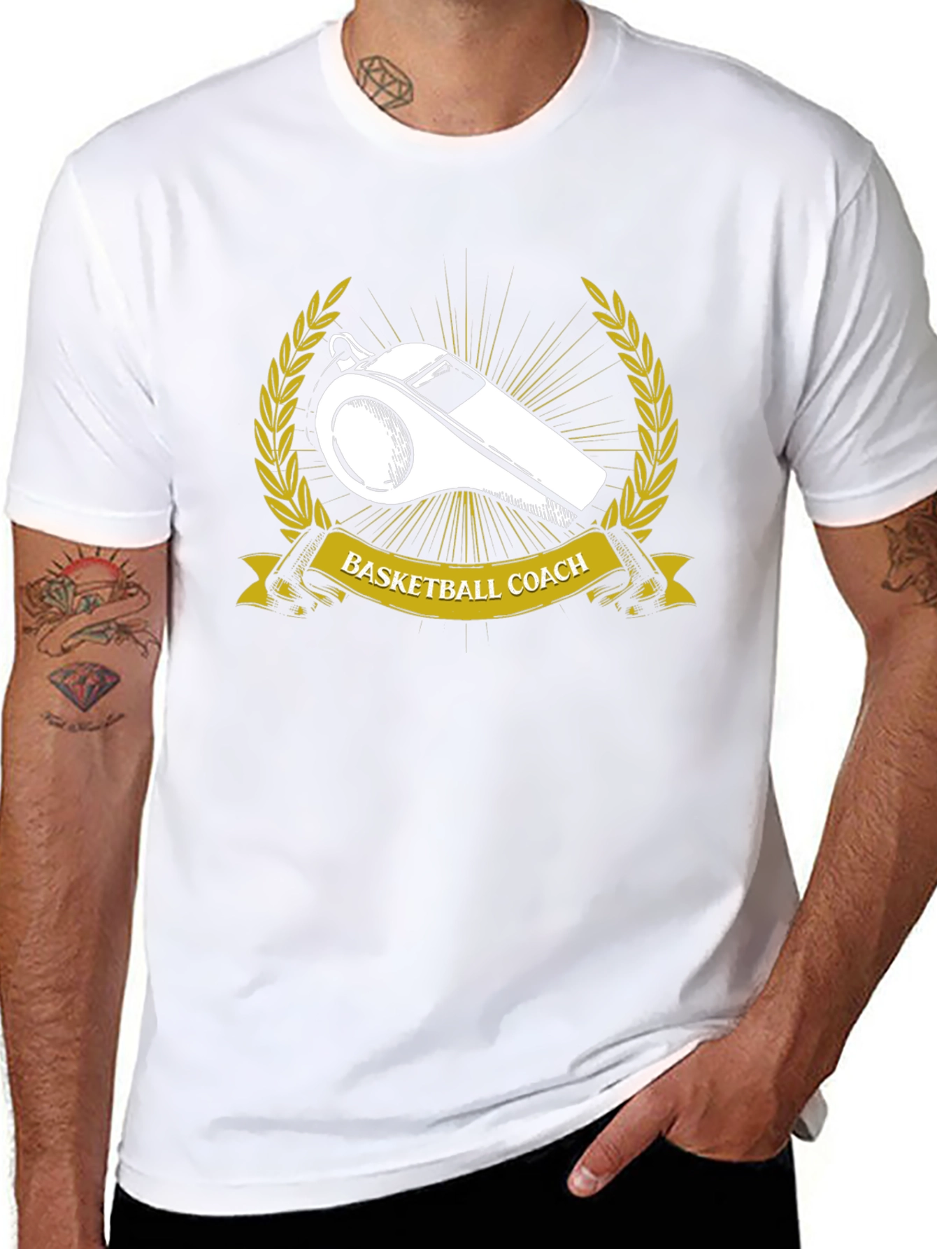 Basketball Coach T-Shirt Whistle Gold Wreath