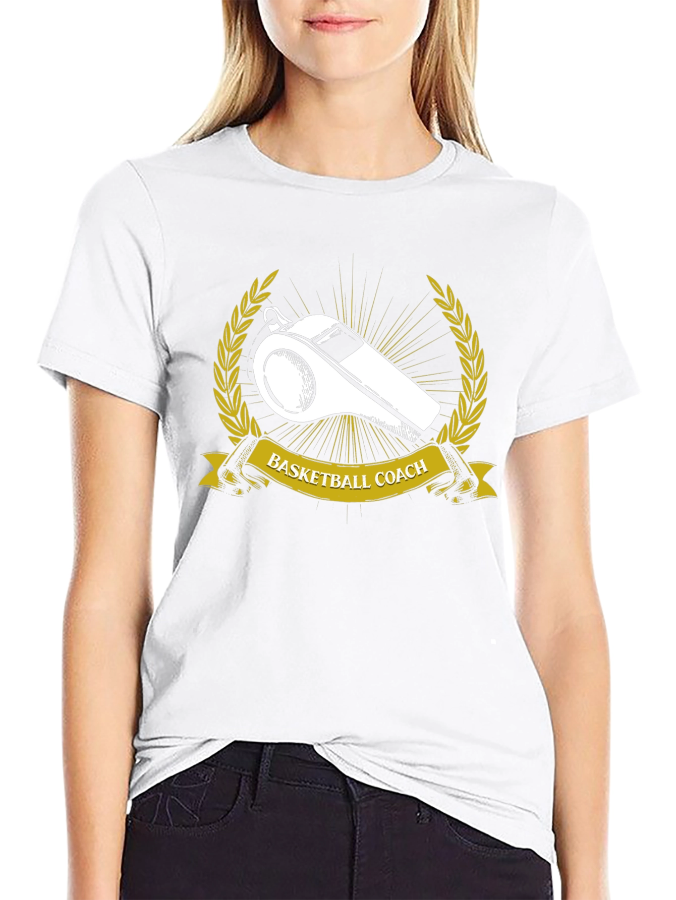 Basketball Coach T-Shirt Whistle Gold Wreath