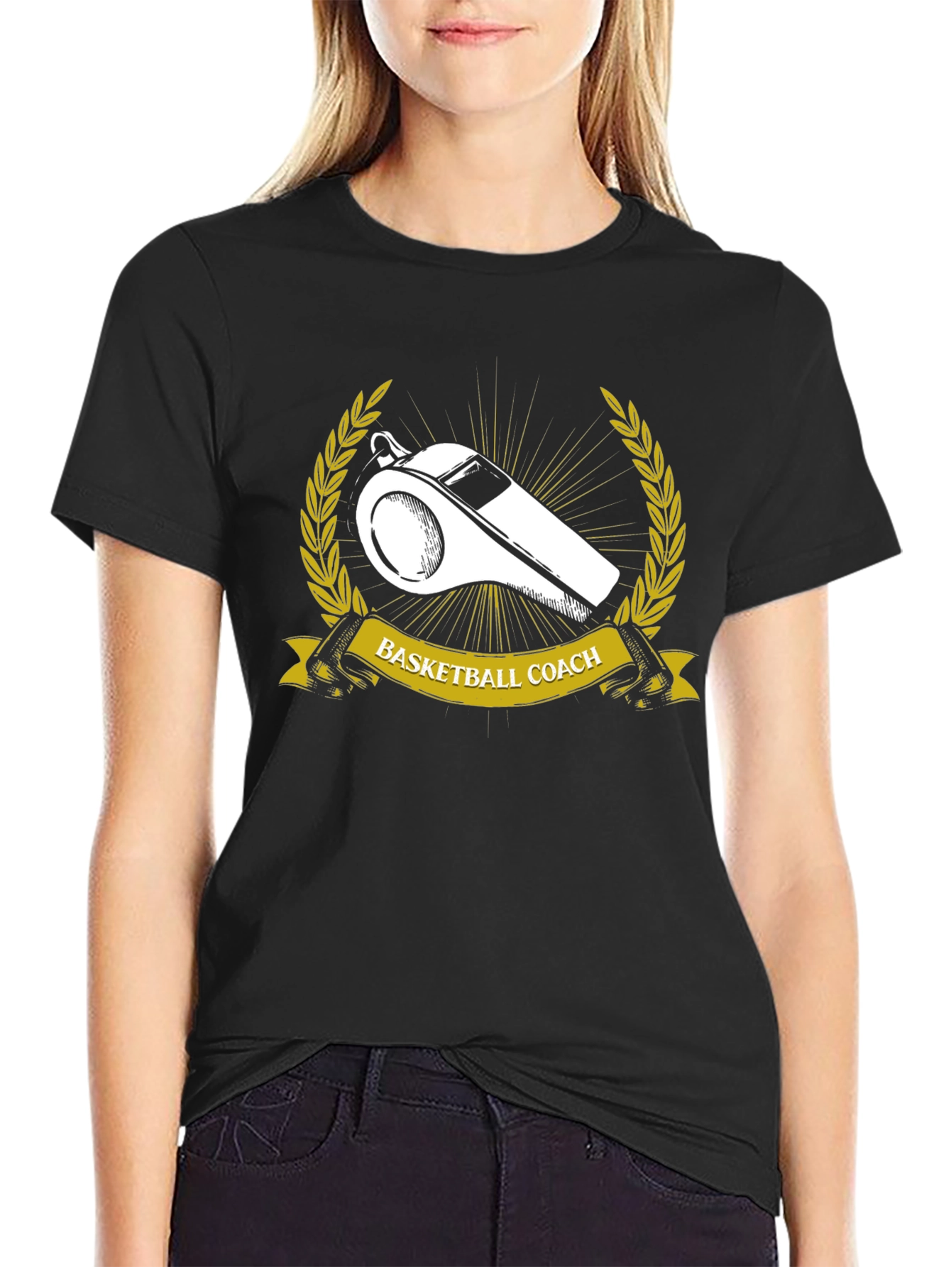 Basketball Coach T-Shirt Whistle Gold Wreath