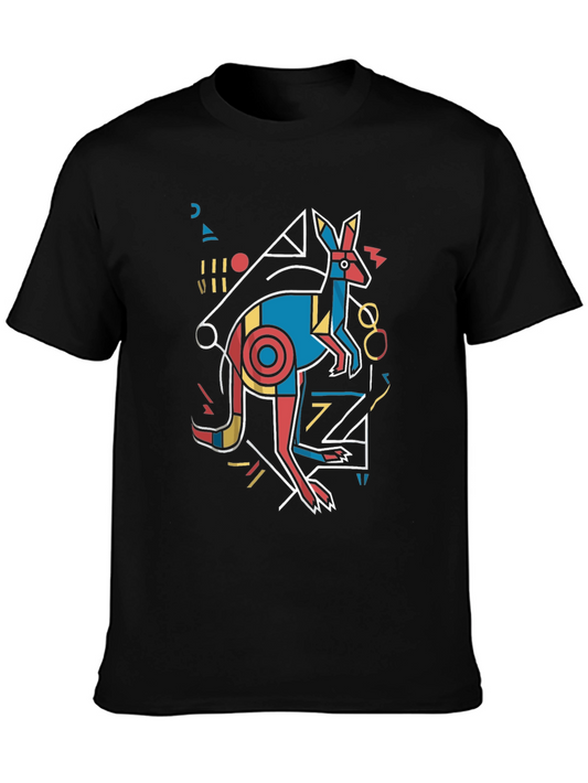 Abstract Kangaroo Graphic Tee - Black