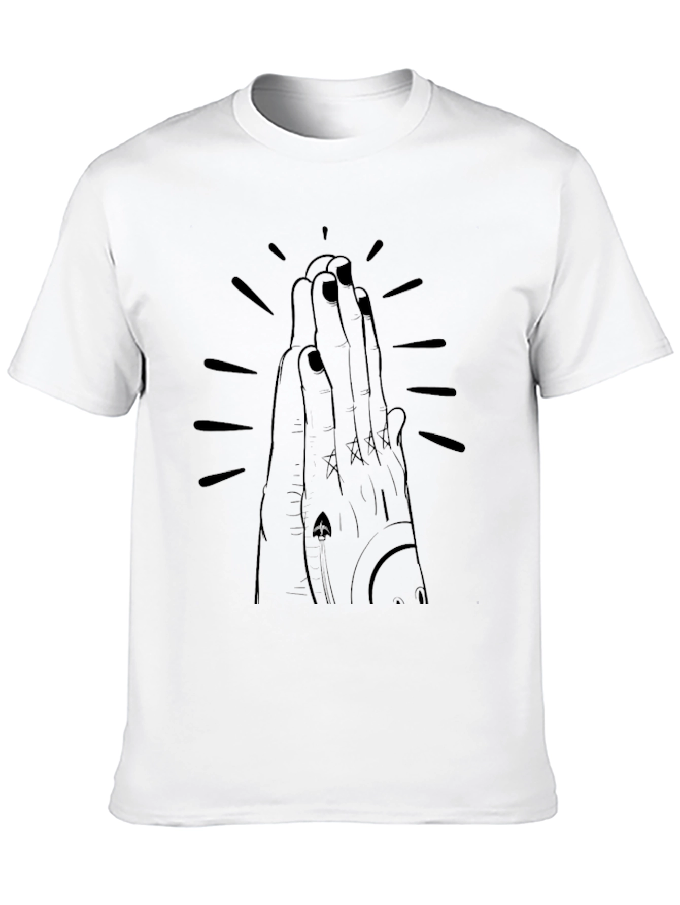 Graphic Black T-Shirt - Praying Hands Design