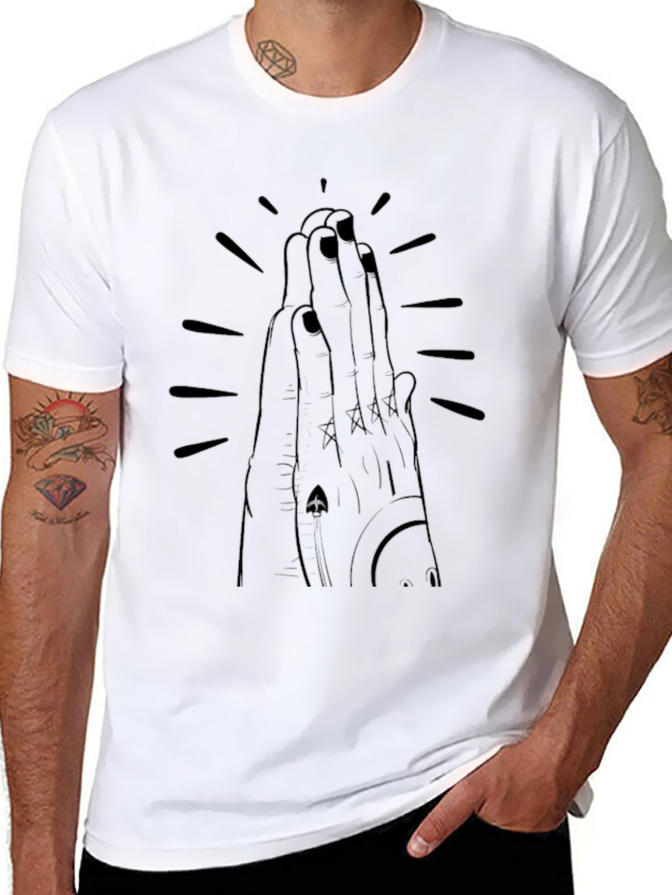 Graphic Black T-Shirt - Praying Hands Design