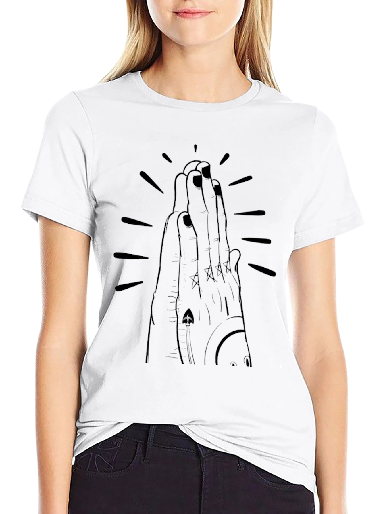 Graphic Black T-Shirt - Praying Hands Design