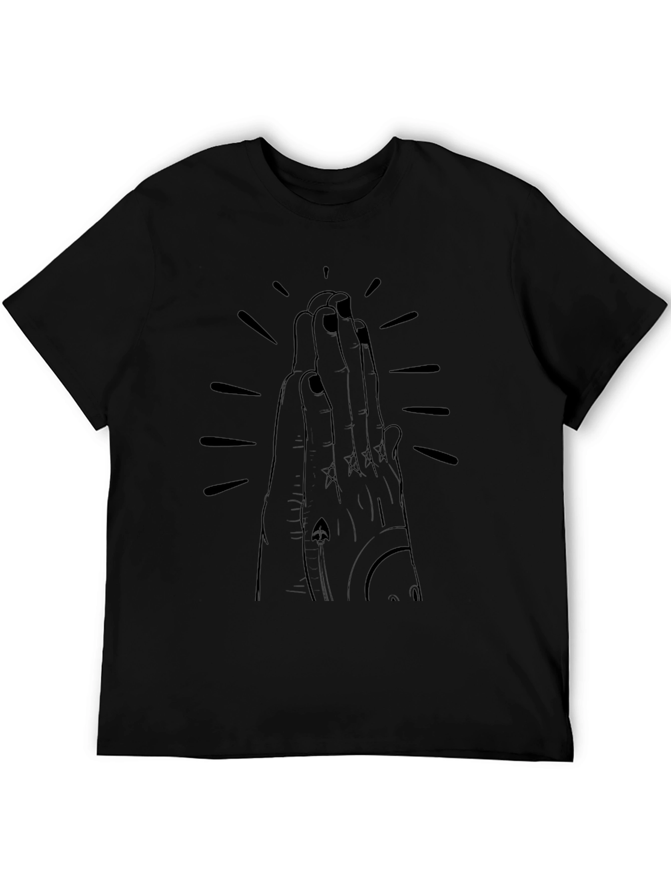 Graphic Black T-Shirt - Praying Hands Design