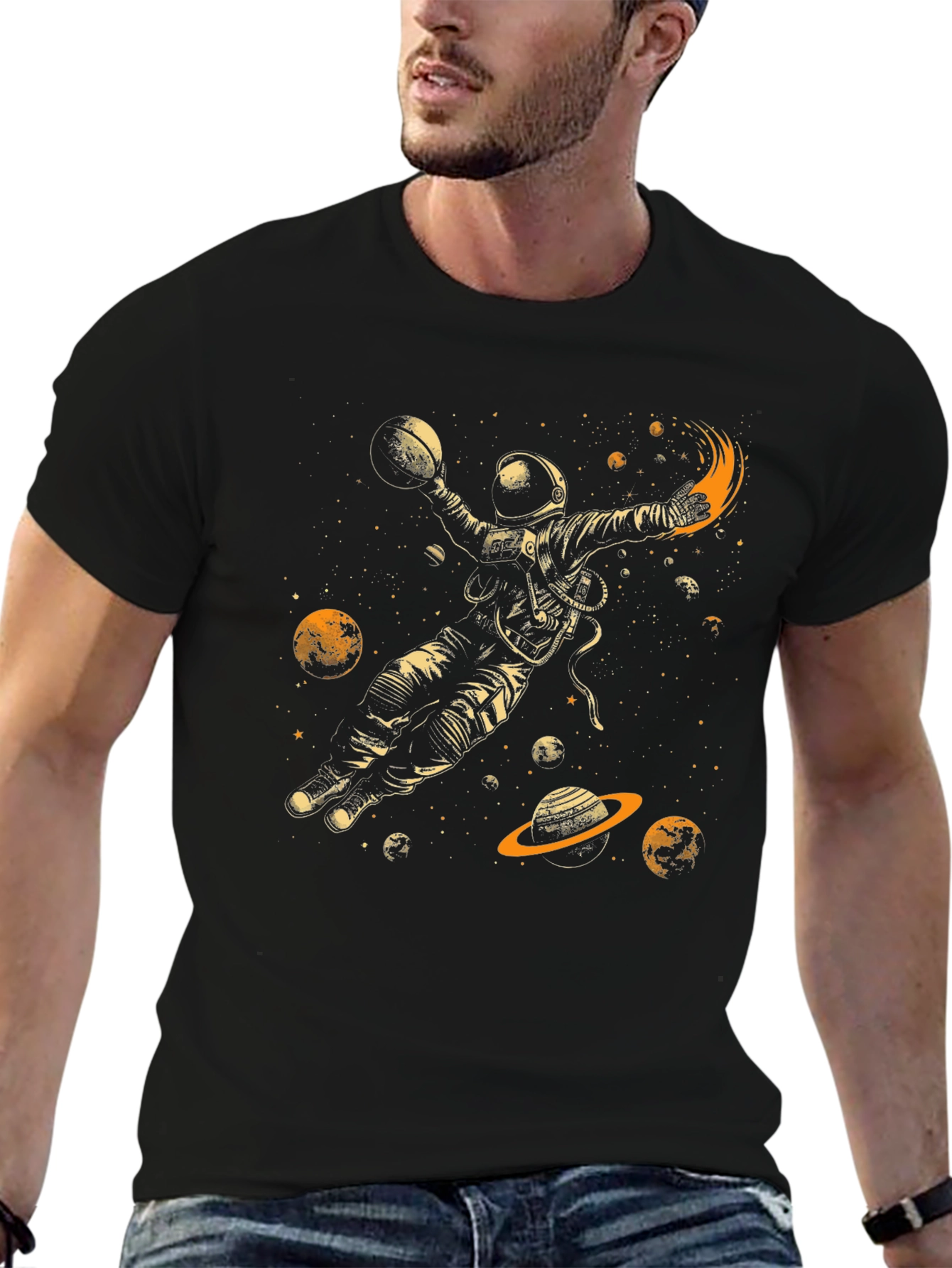Astronaut Dunking Black T-Shirt