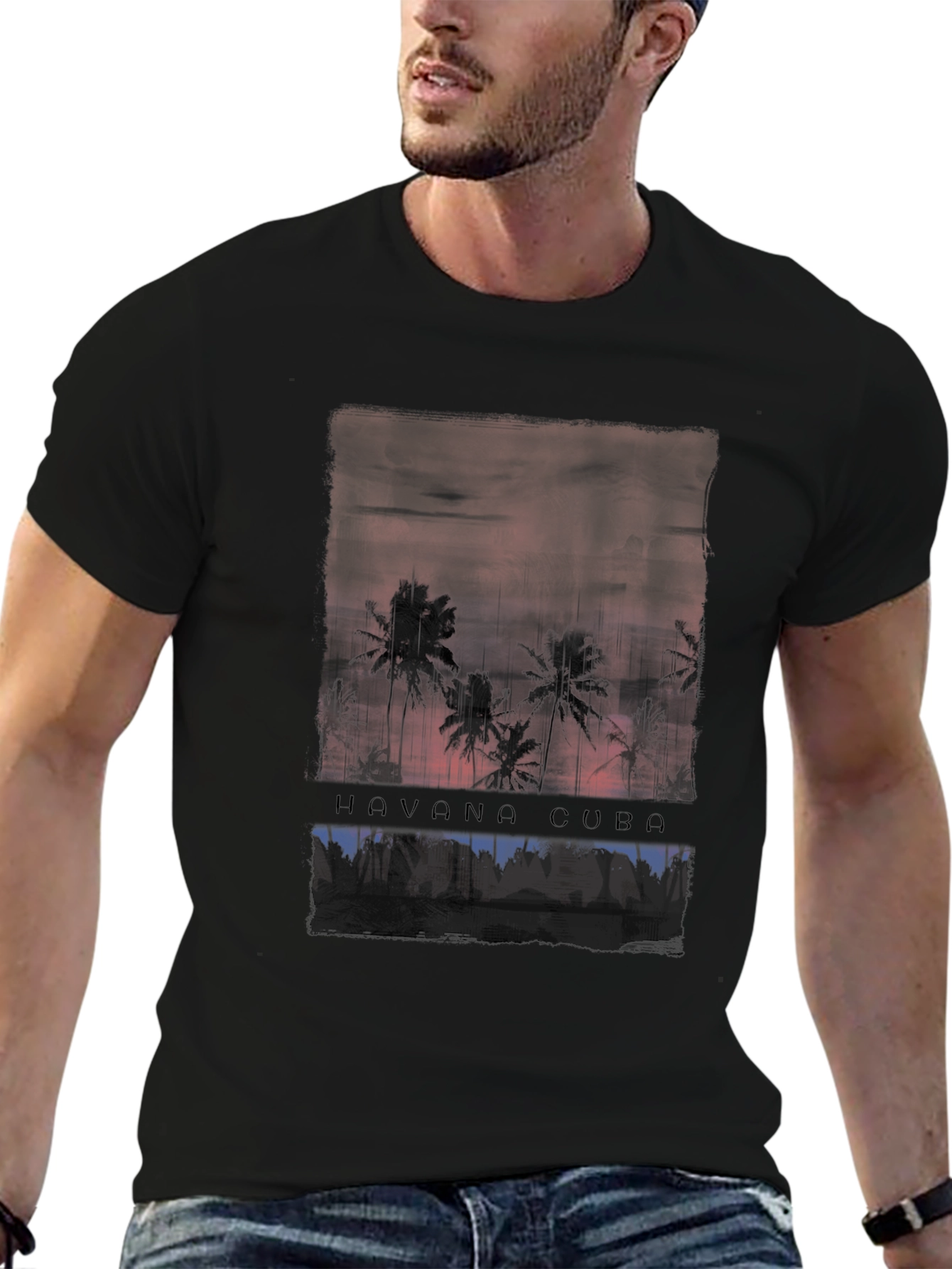 Havana Cuba Palm Tree Sunset Graphic Tee