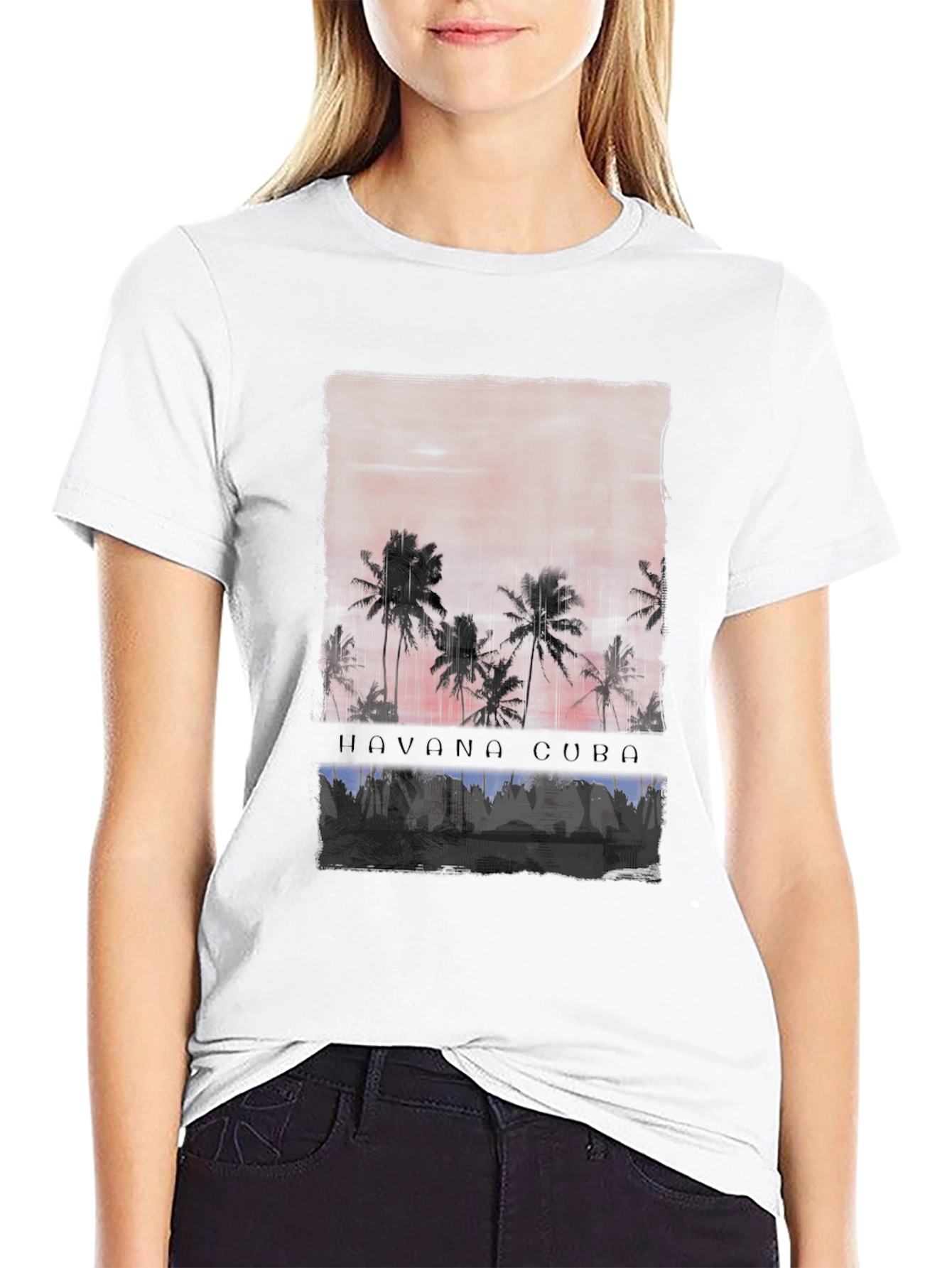 Havana Cuba Palm Tree Sunset Graphic Tee
