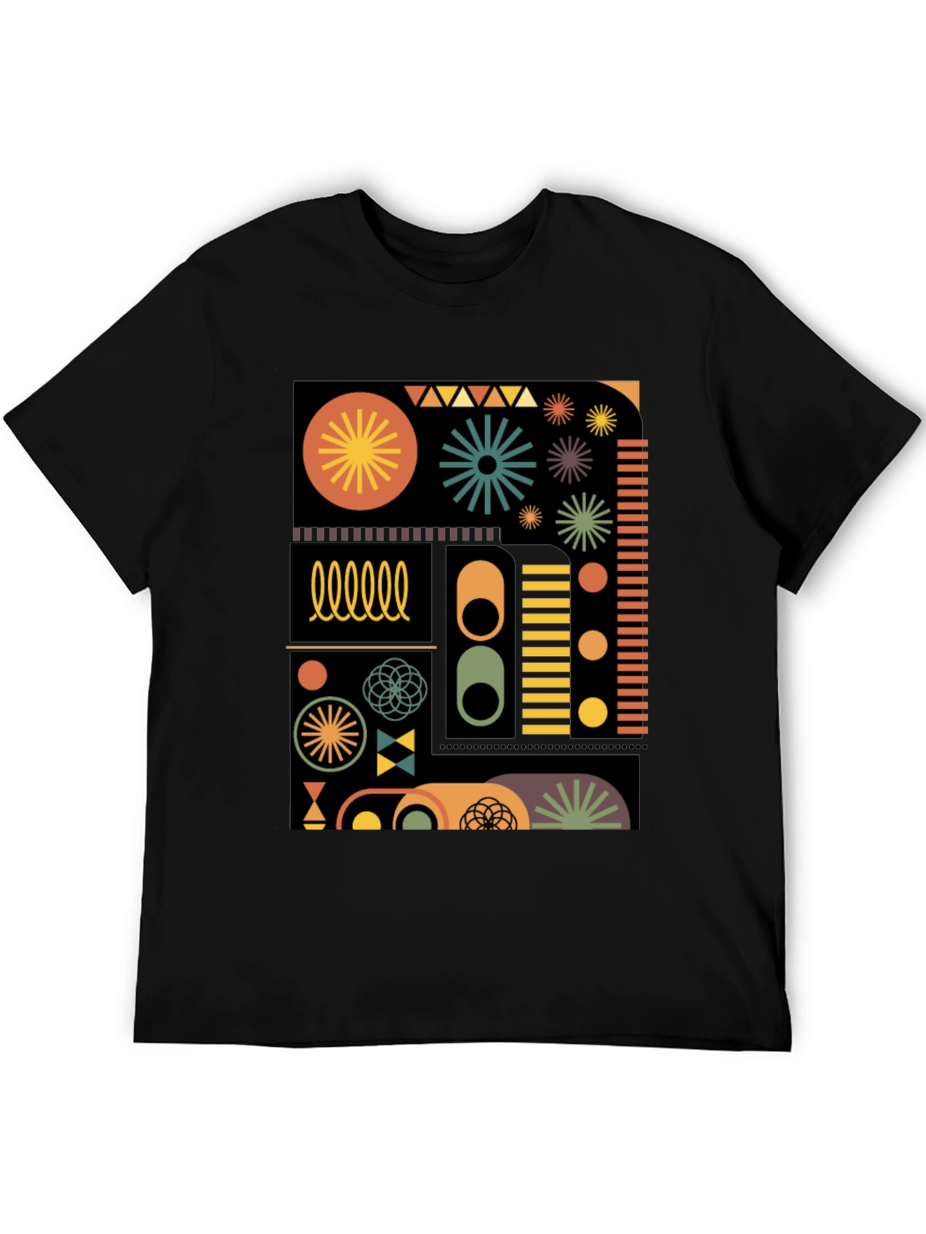 Geometric Pattern Tee - Retro Style Black T-Shirt