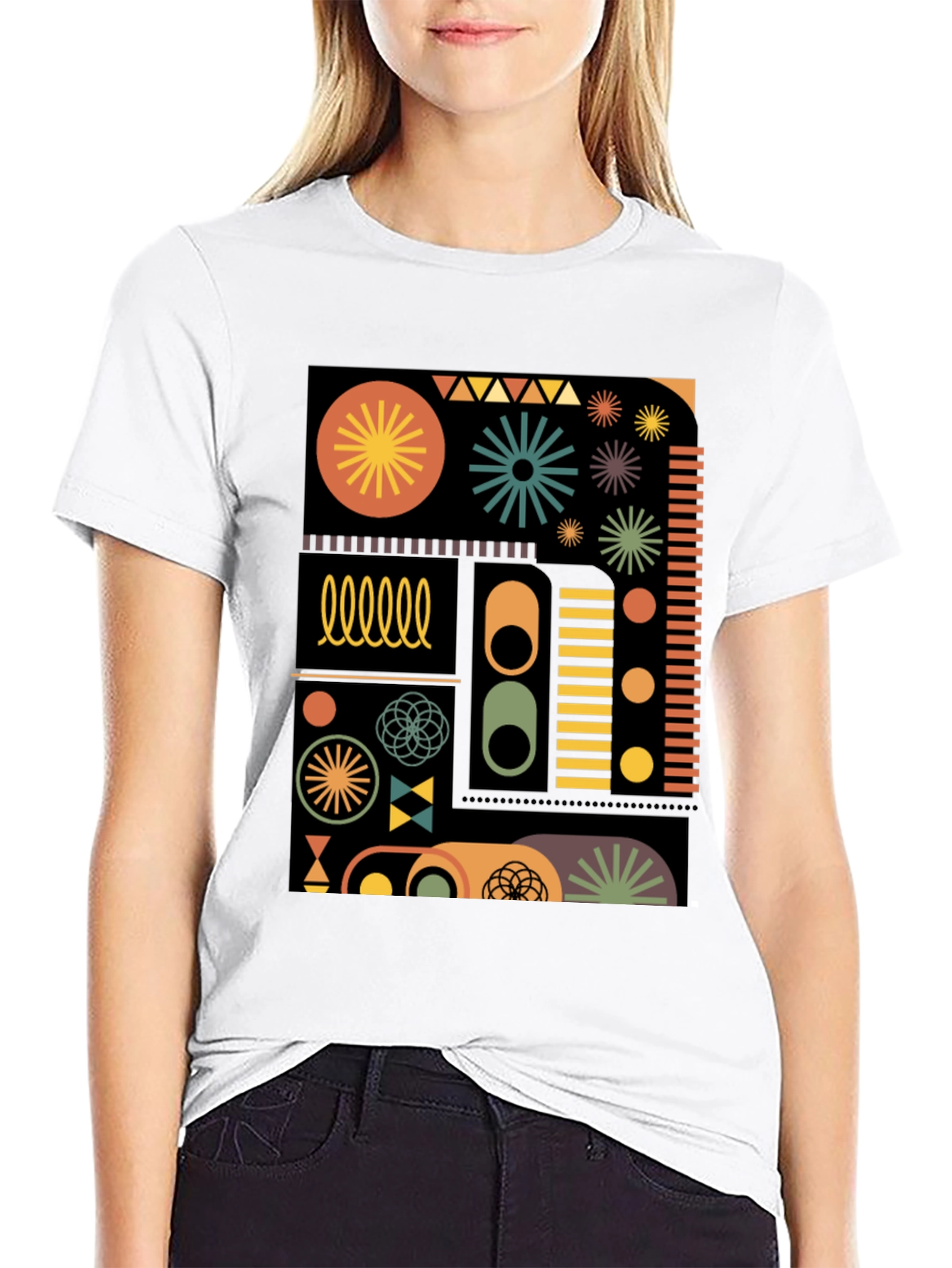 Geometric Pattern Tee - Retro Style Black T-Shirt