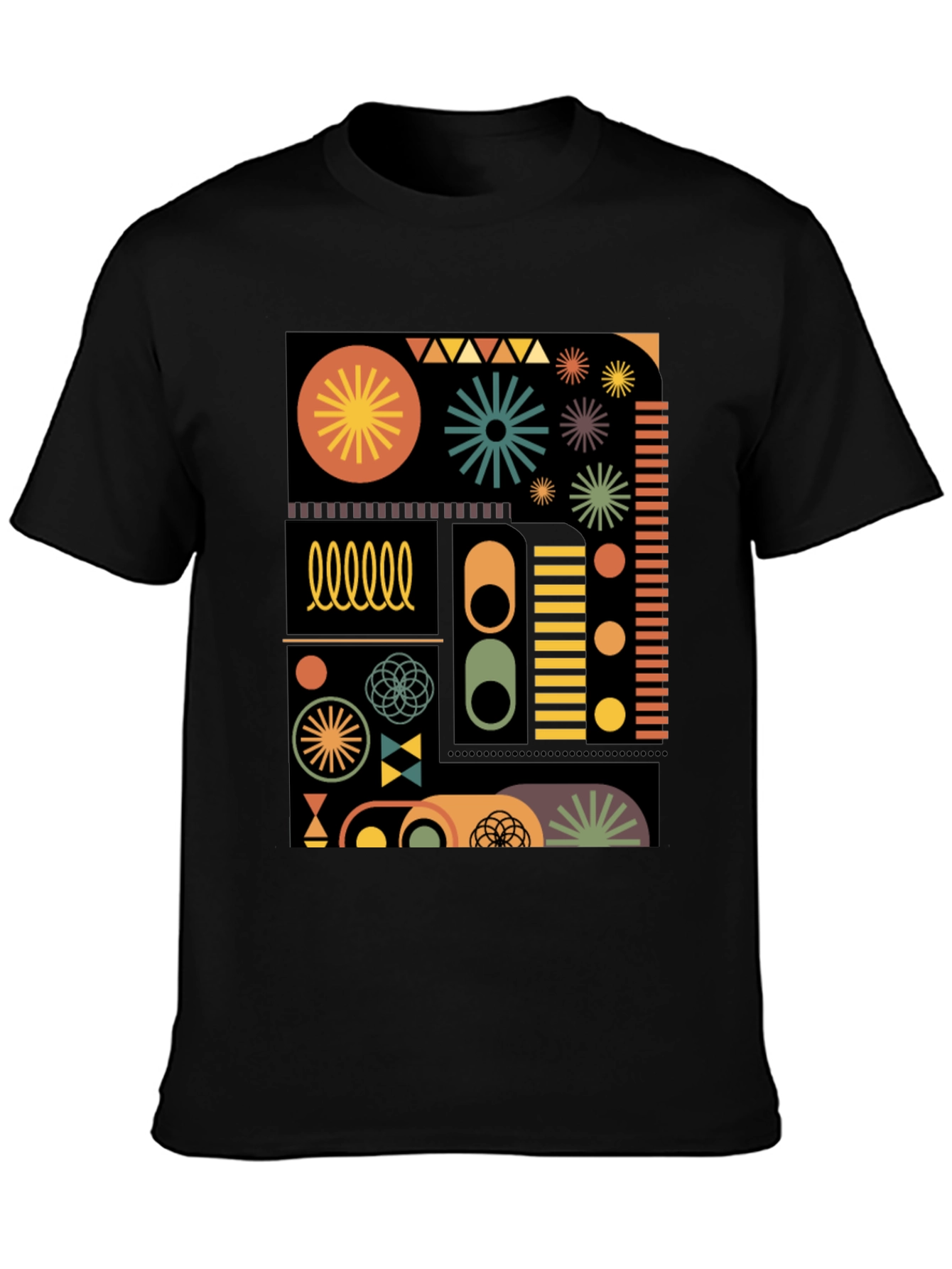 Geometric Pattern Tee - Retro Style Black T-Shirt