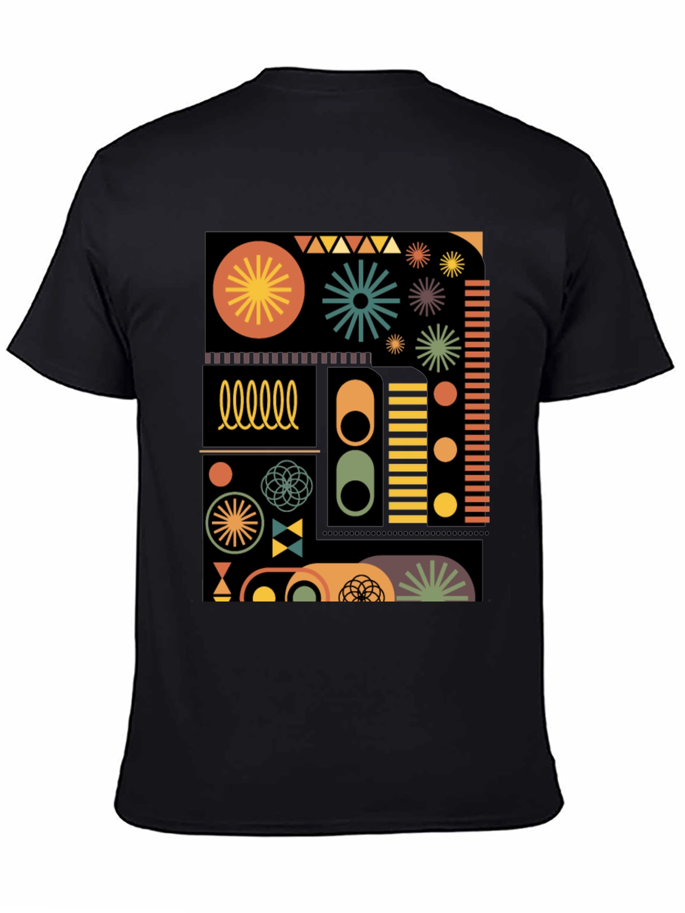 Geometric Pattern Tee - Retro Style Black T-Shirt