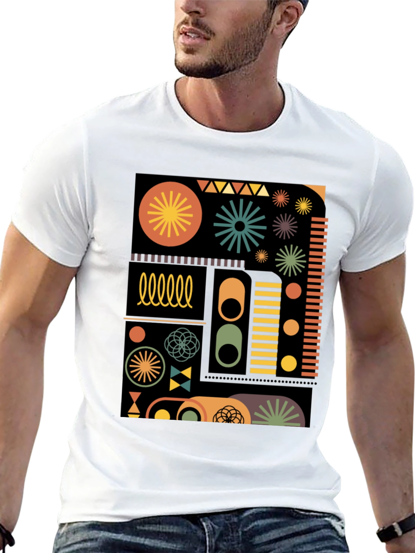 Geometric Pattern Tee - Retro Style Black T-Shirt
