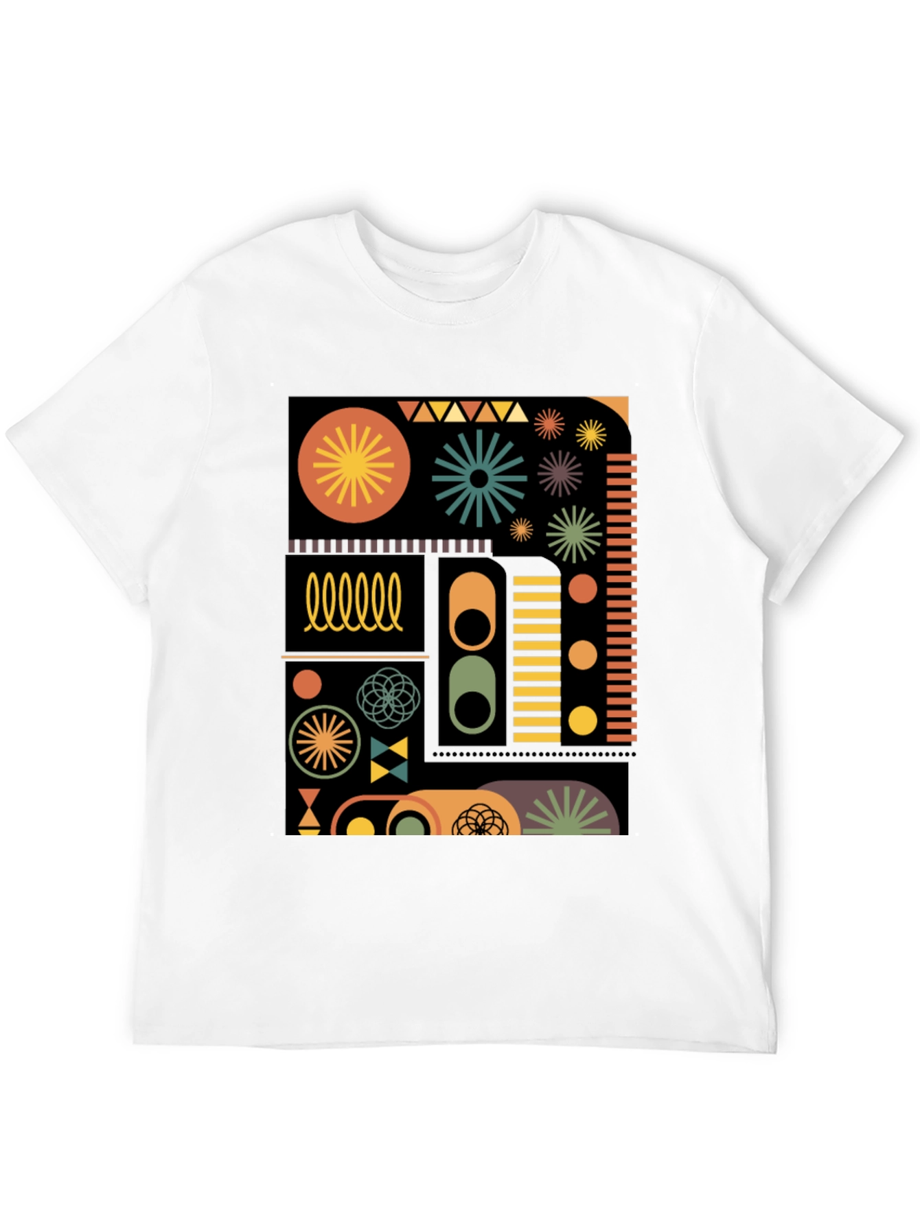 Geometric Pattern Tee - Retro Style Black T-Shirt