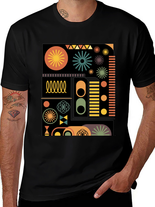 Geometric Pattern Tee - Retro Style Black T-Shirt