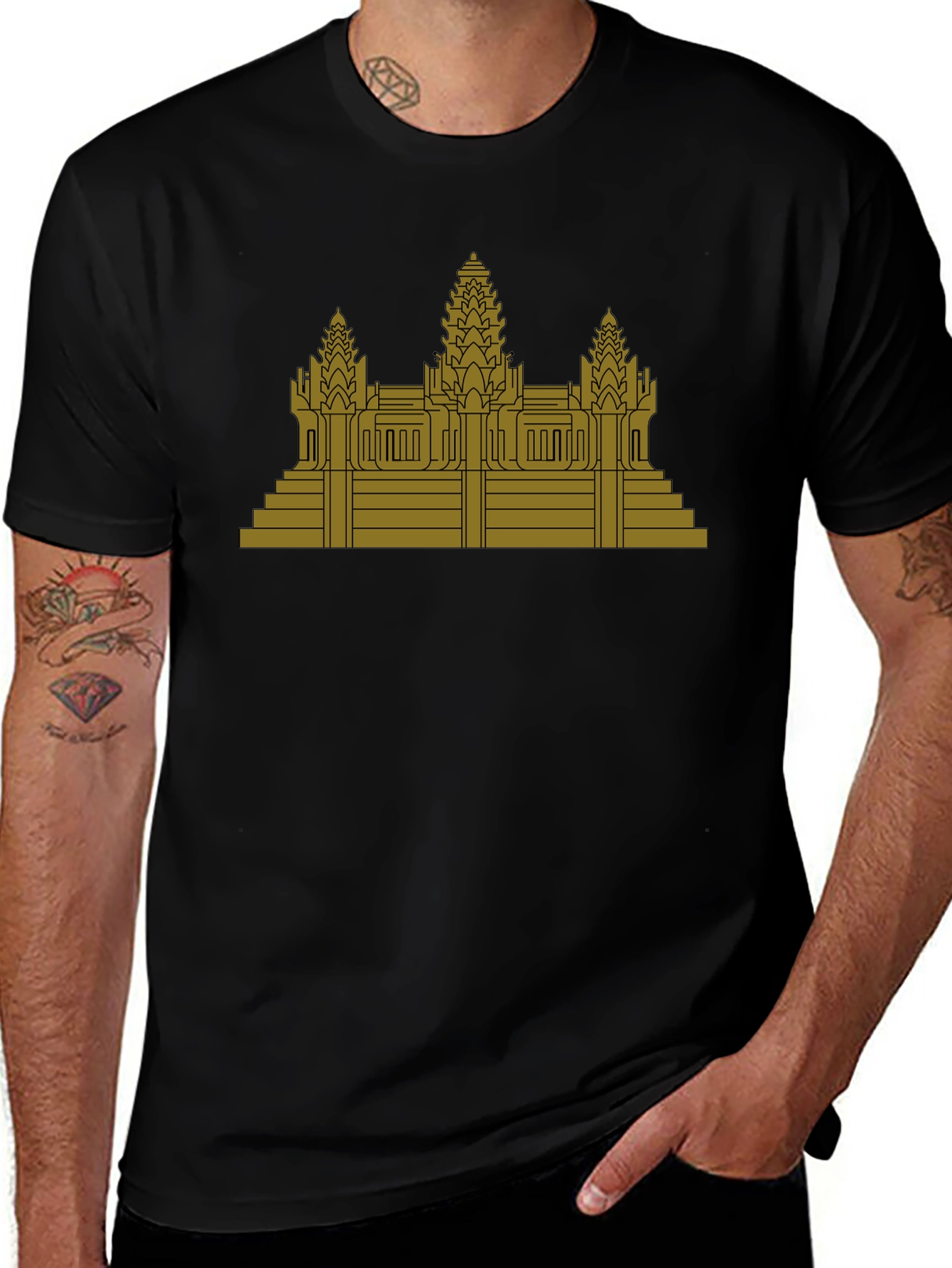 Angkor Wat Graphic Tee - Black Cotton T-Shirt