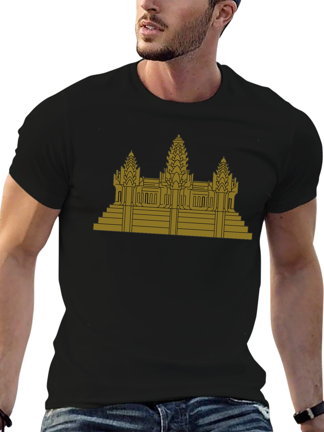 Angkor Wat Graphic Tee - Black Cotton T-Shirt
