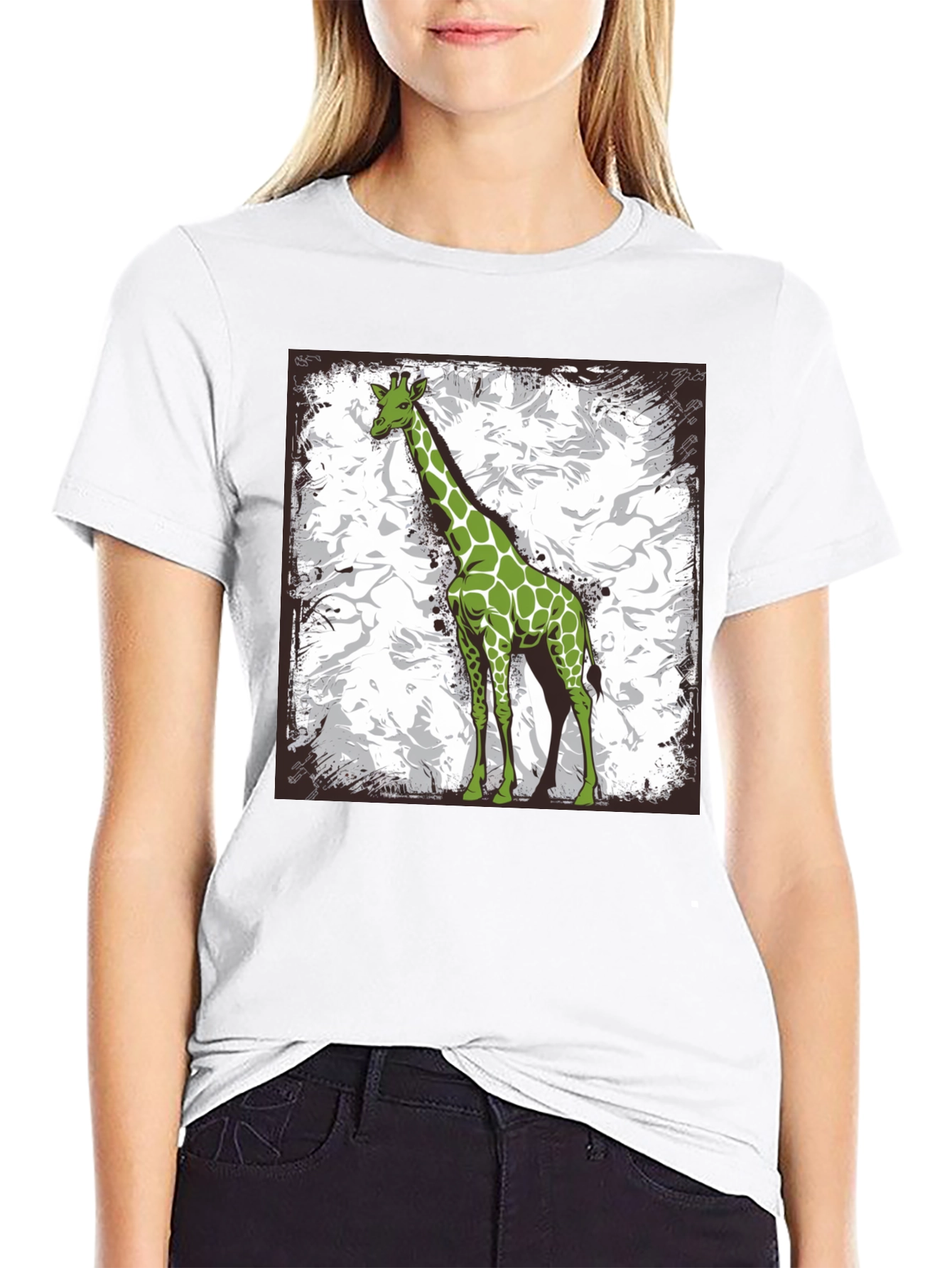 Green Giraffe Graphic Tee - Stylish Animal Print Shirt